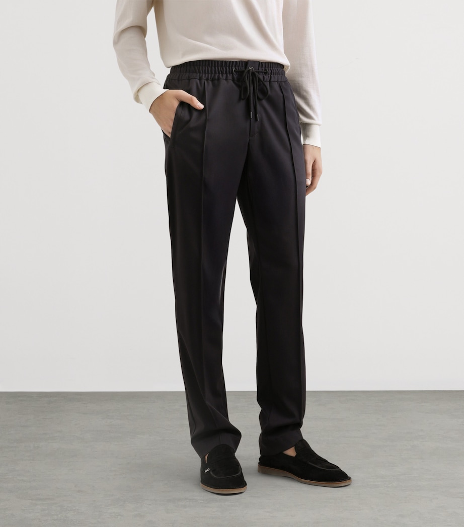 Dolce&Gabbana Mens Virgin Wool-Blend Drawstring Straight Trousers Very Dark Image 3