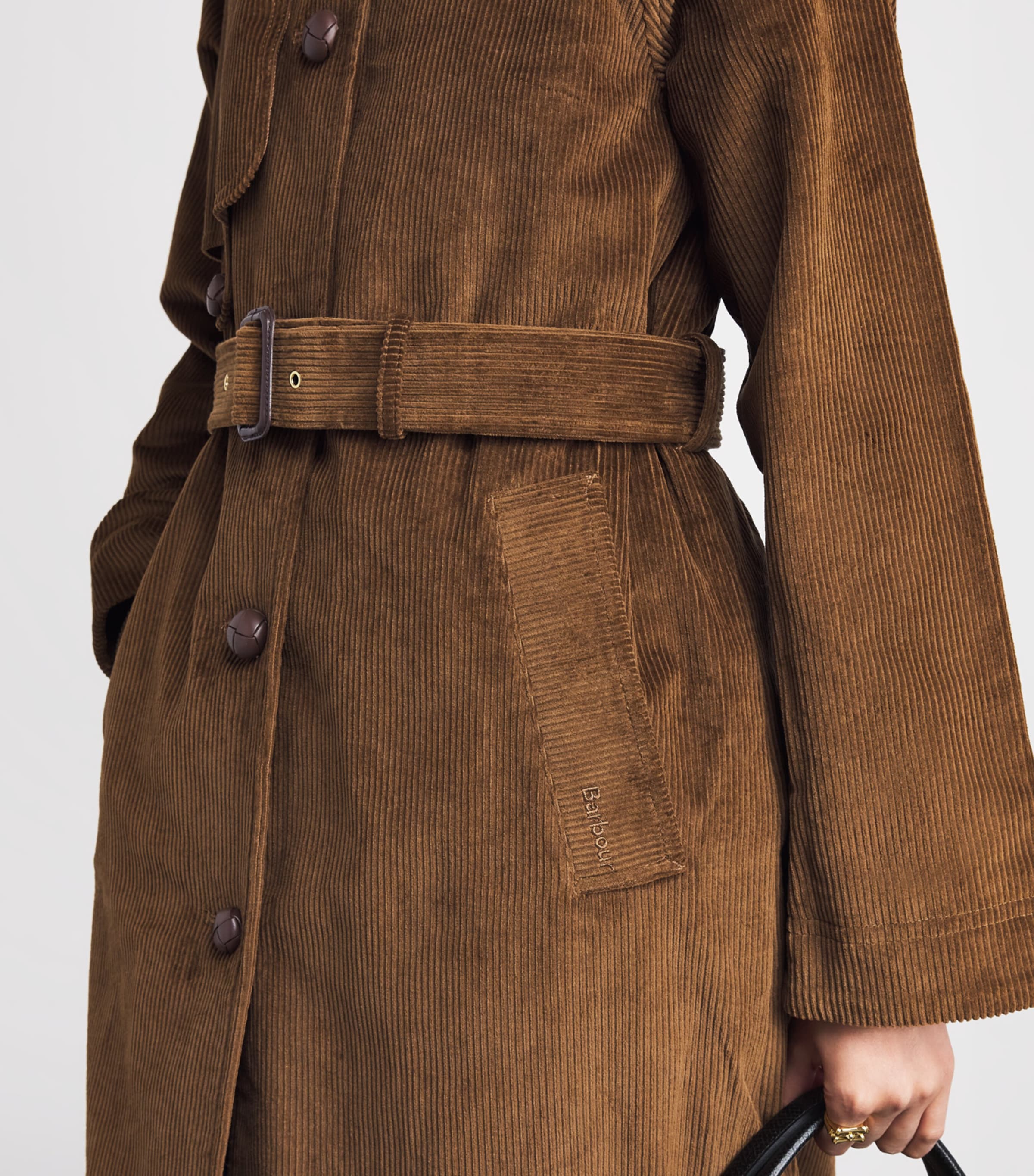 Barbour Womens Corduroy Antonella Trench Coat Tan/birchwood Dress Image 3