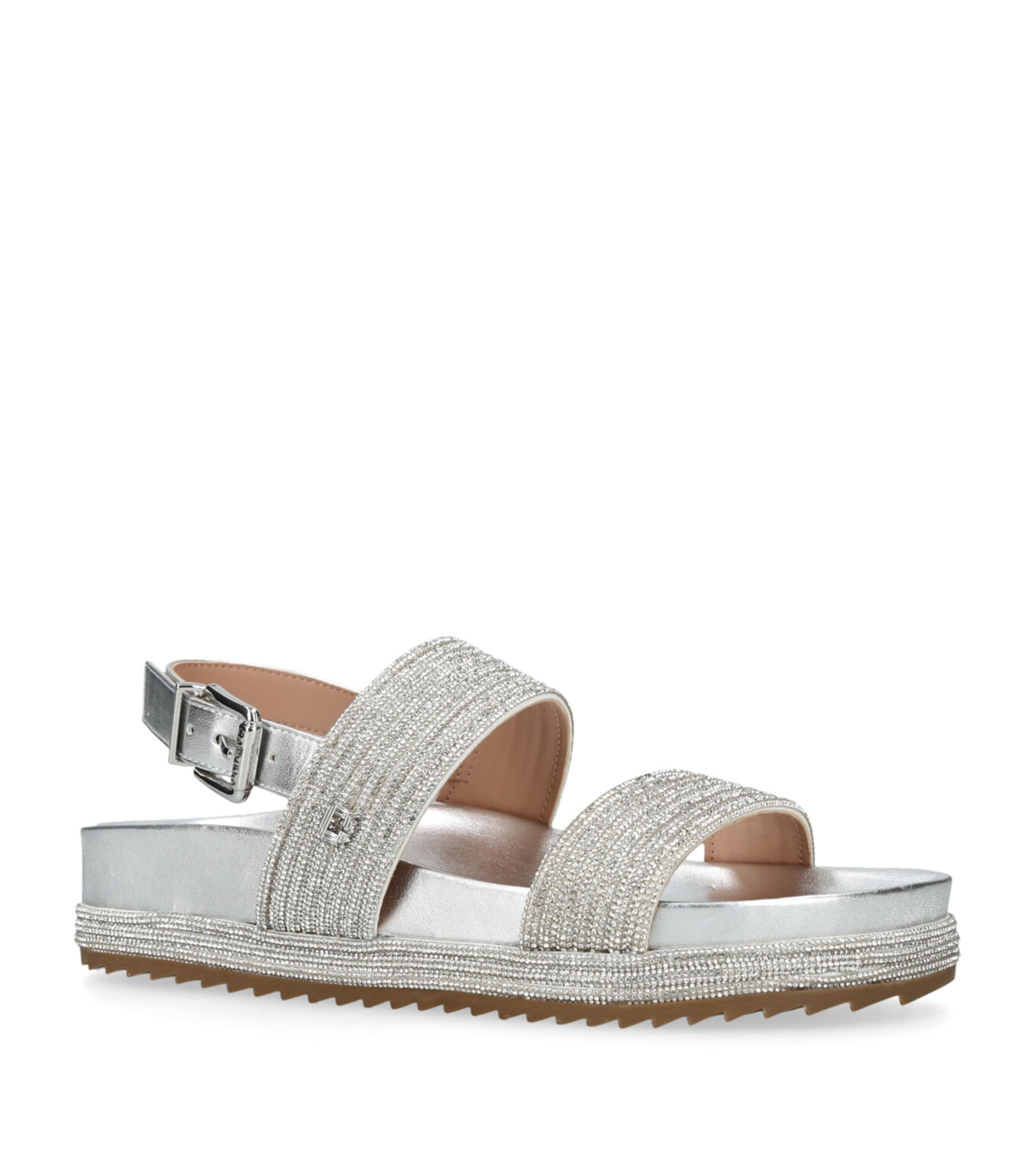 Carvela Crystal-embellished Gala Flatform Sandals In Silver