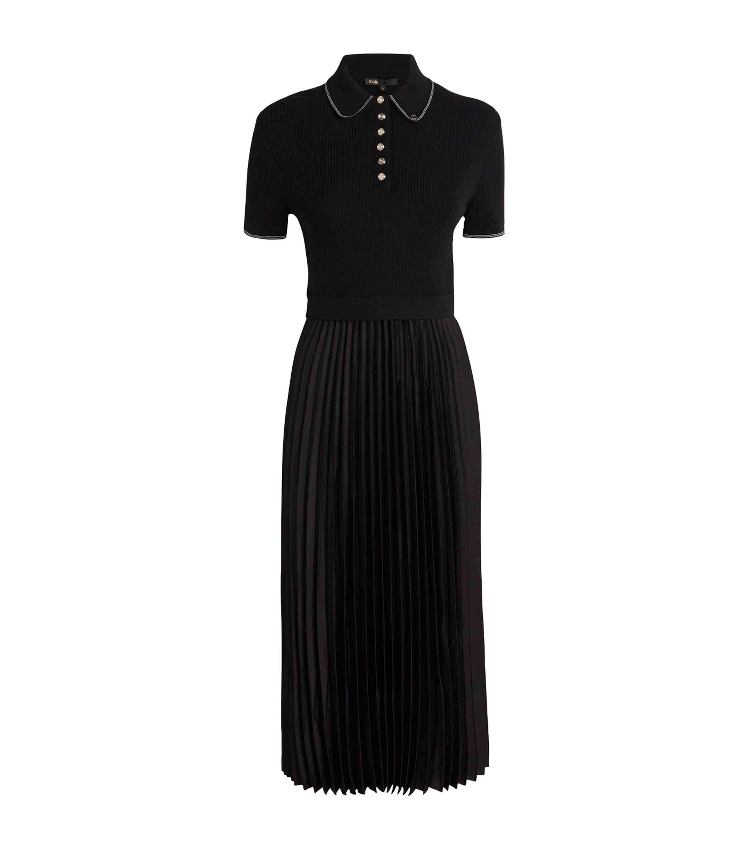 Pleated-Skirt Polo Midi Dress BLACK Image 1