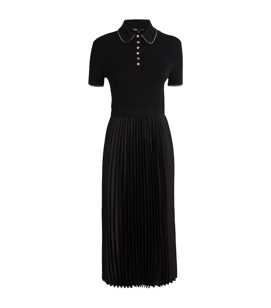 Pleated-Skirt Polo Midi Dress BLACK Image 1