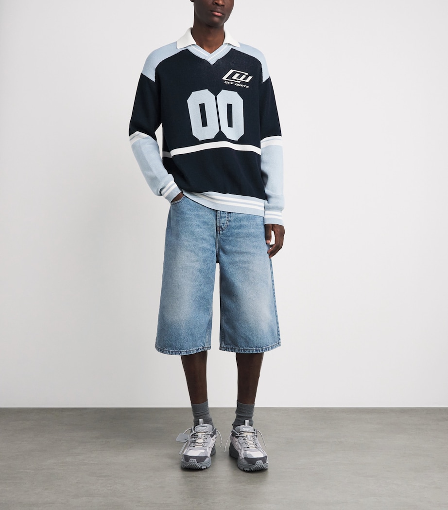 Off-White Cotton Oversized Polo Sweater Black Image 2