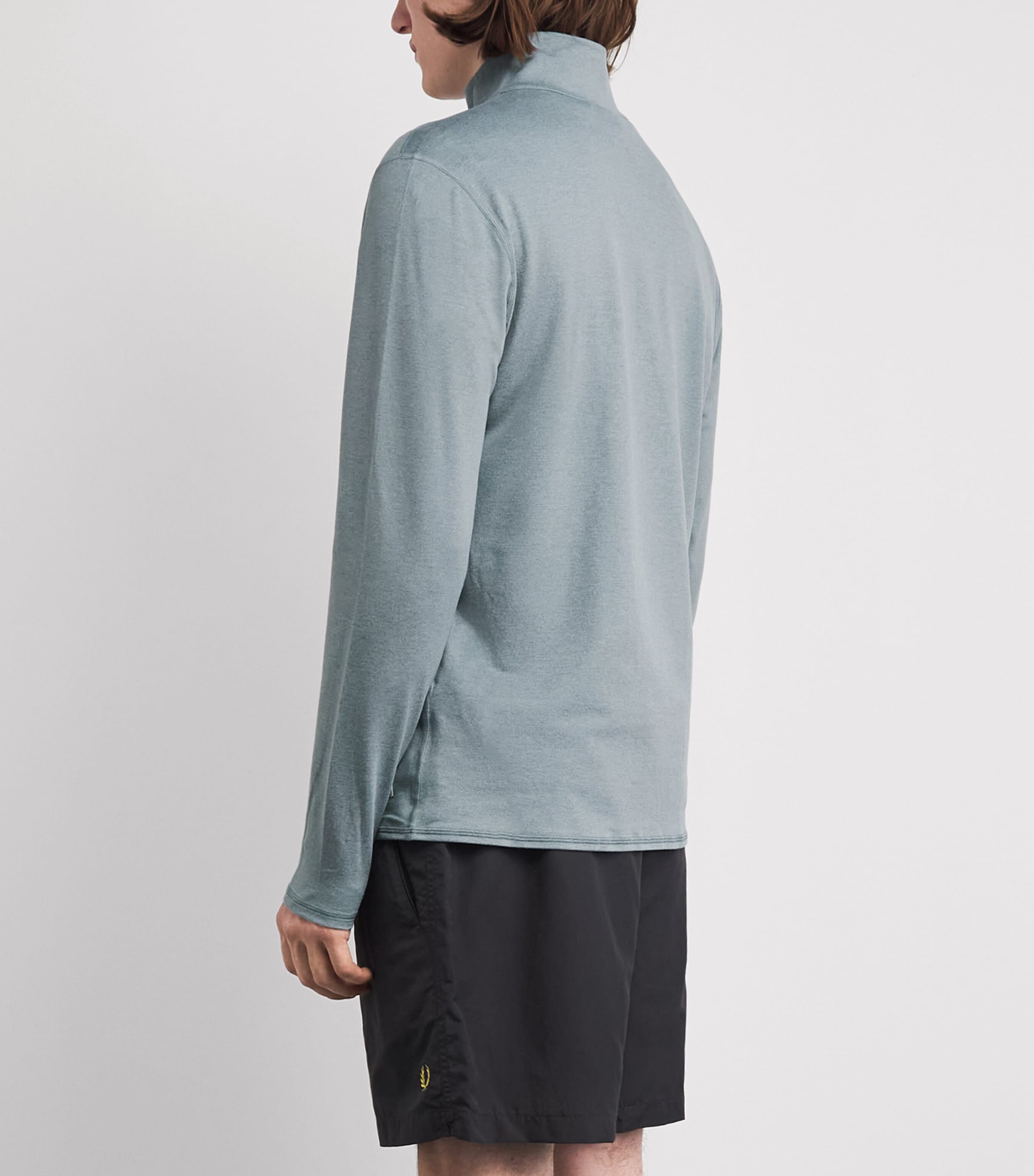 VUORI Mens Ponto Quarter-Zip Sweatshirt Hyb Misty Blu Heathr Image 5