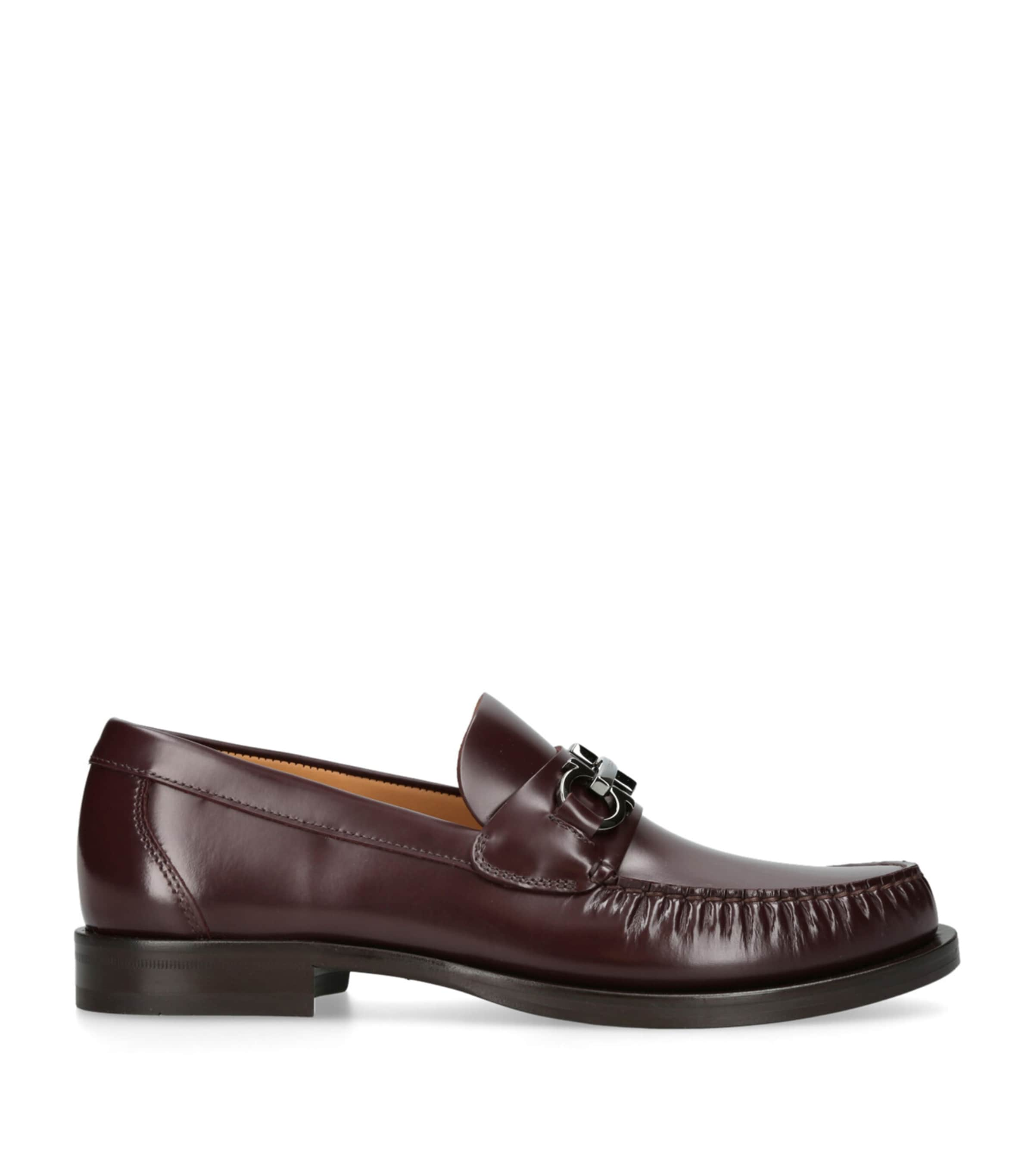 Ferragamo Leather Fort Gancho Loafers In Burgundy