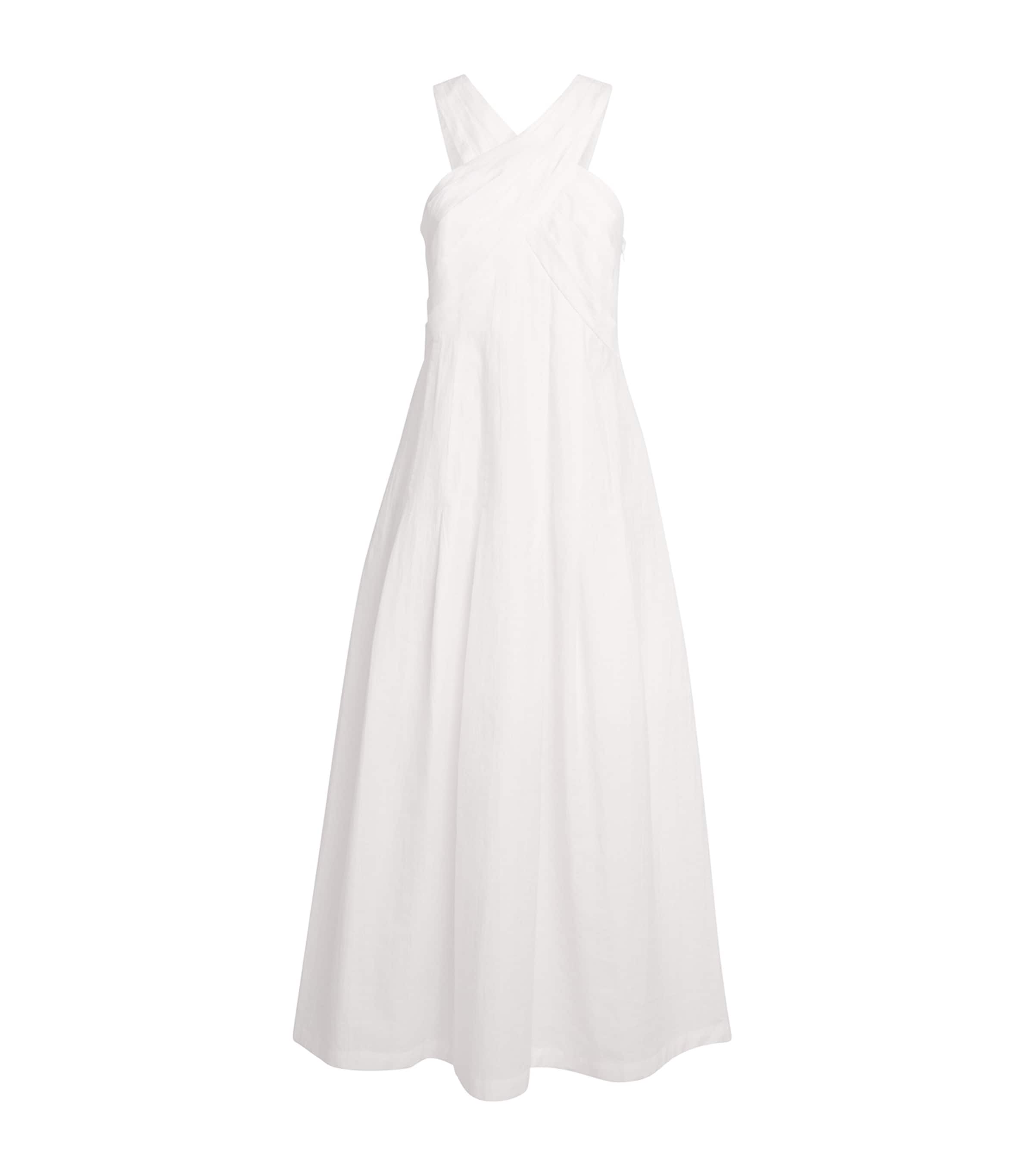Sandro Womens Naturels Wrap-neck Flared-skirt Cotton Midi Dress In White