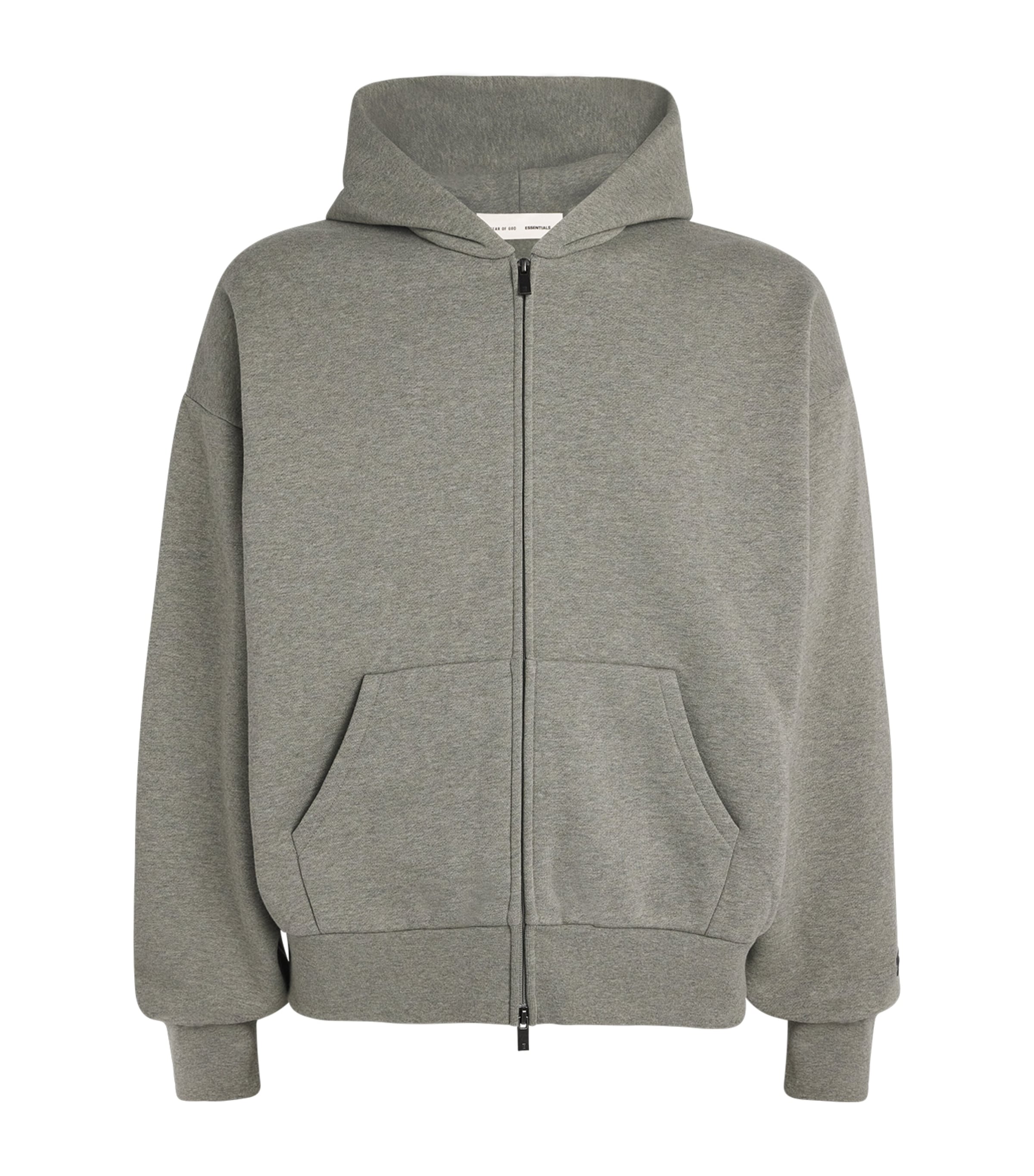 Essentials Cotton-blend Logo Zip Hoodie In Gray