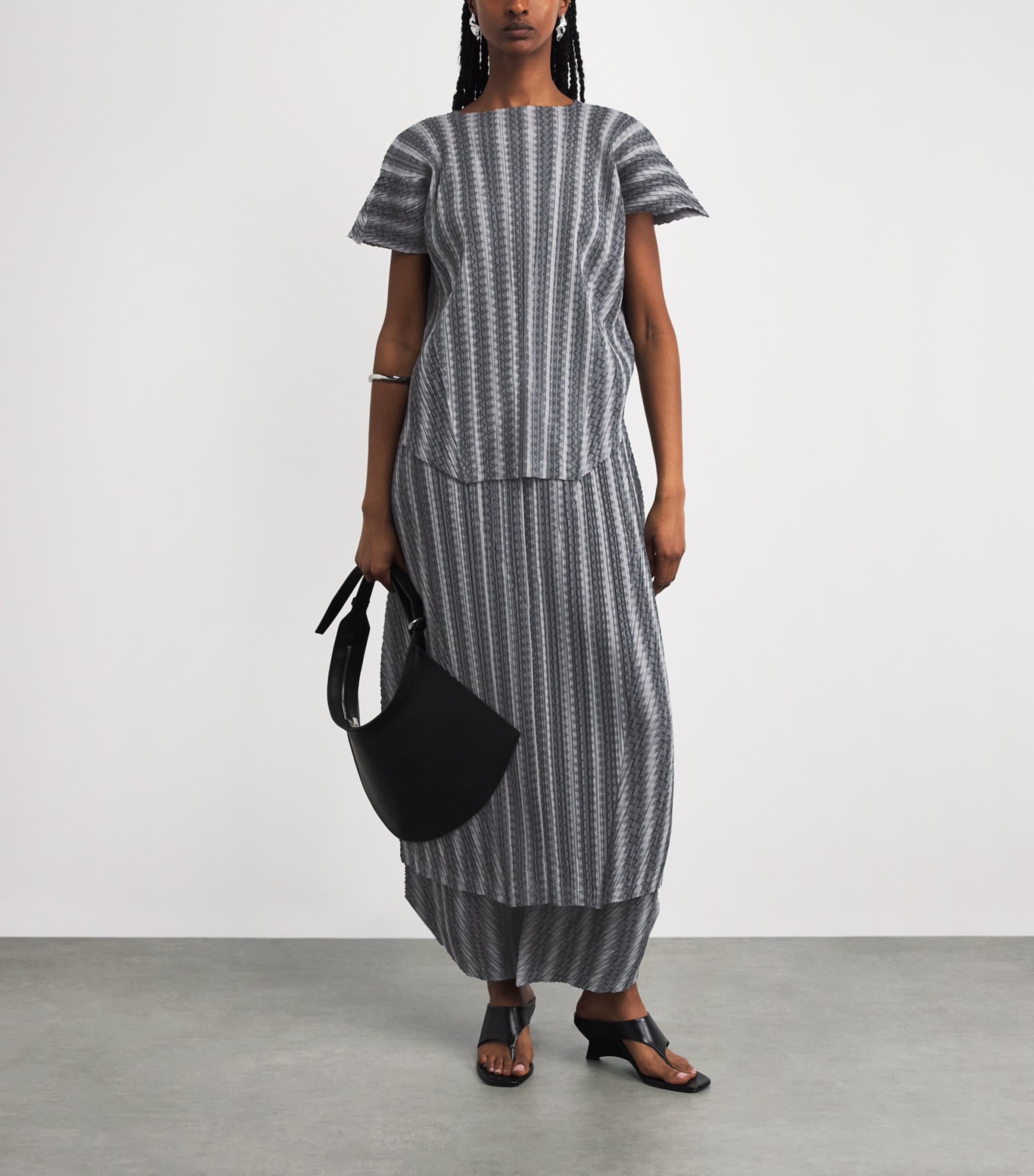 Pleats Please Issey Miyake Womens Cotton-Blend Zigzag Top Grey Image 2