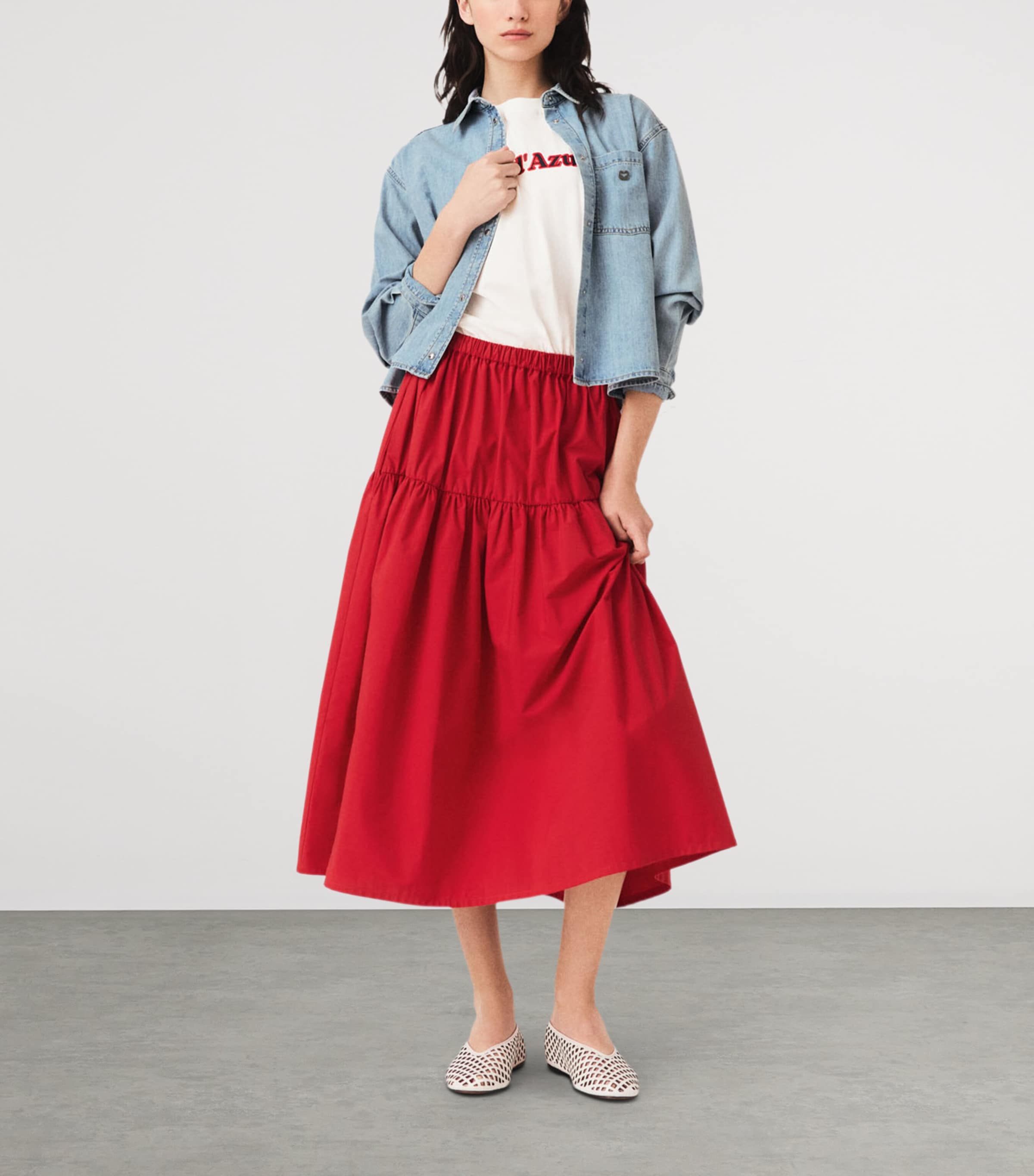Maje Womens Gathered Maxi Skirt Red Image 2