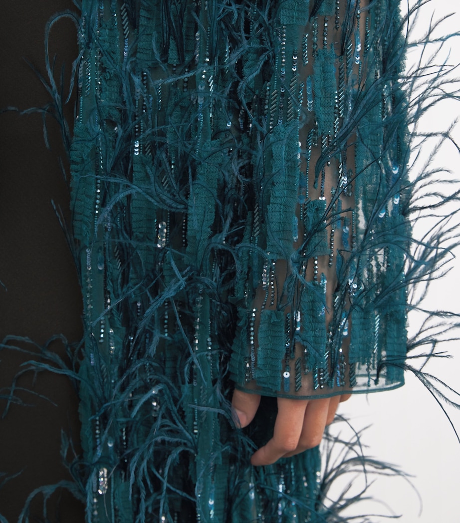 Embellished Feather Overcoat DARK TEAL Image 6