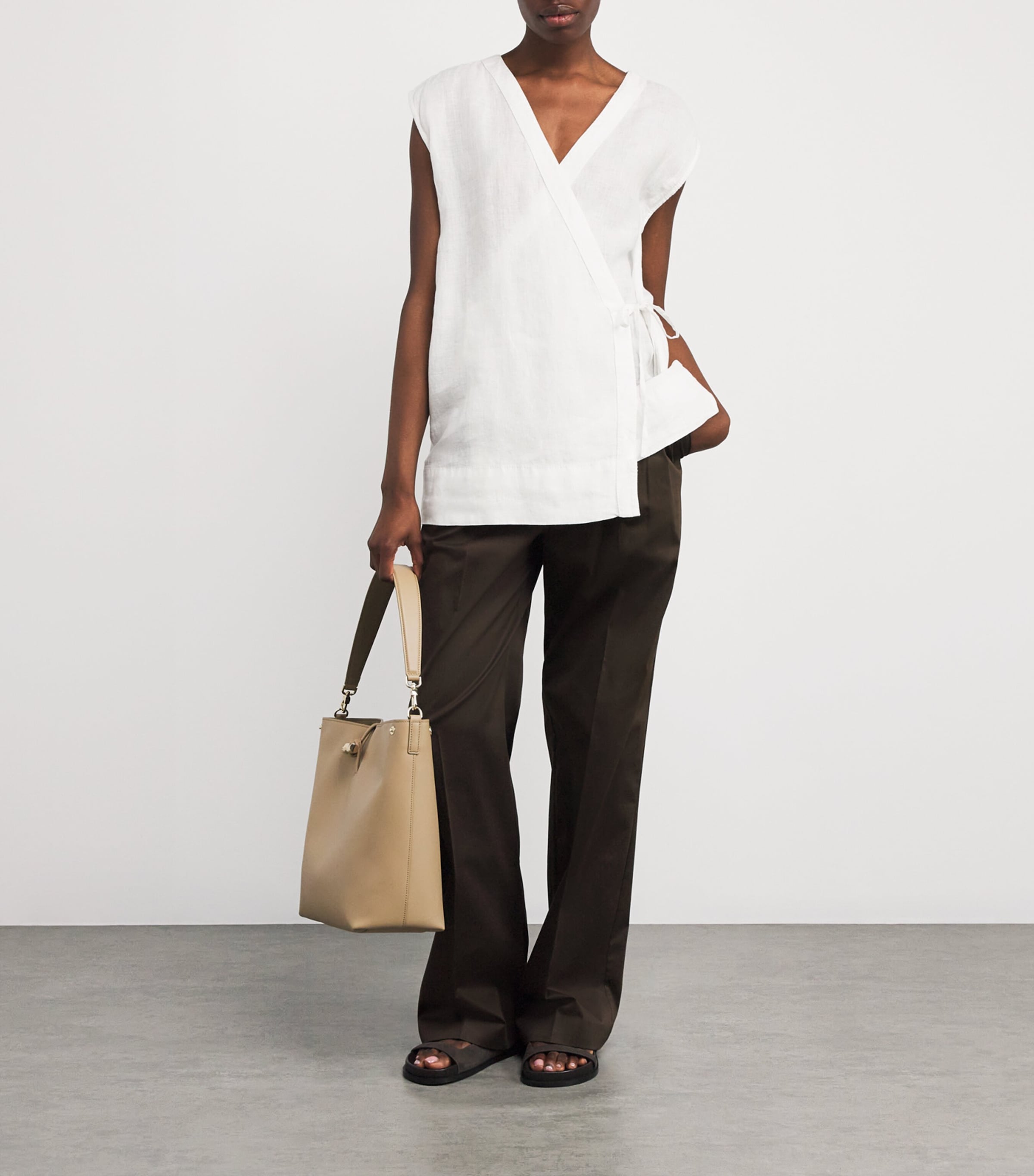 Linen Sleeveless Wrap Jacket OPTICAL WHITE Image 2