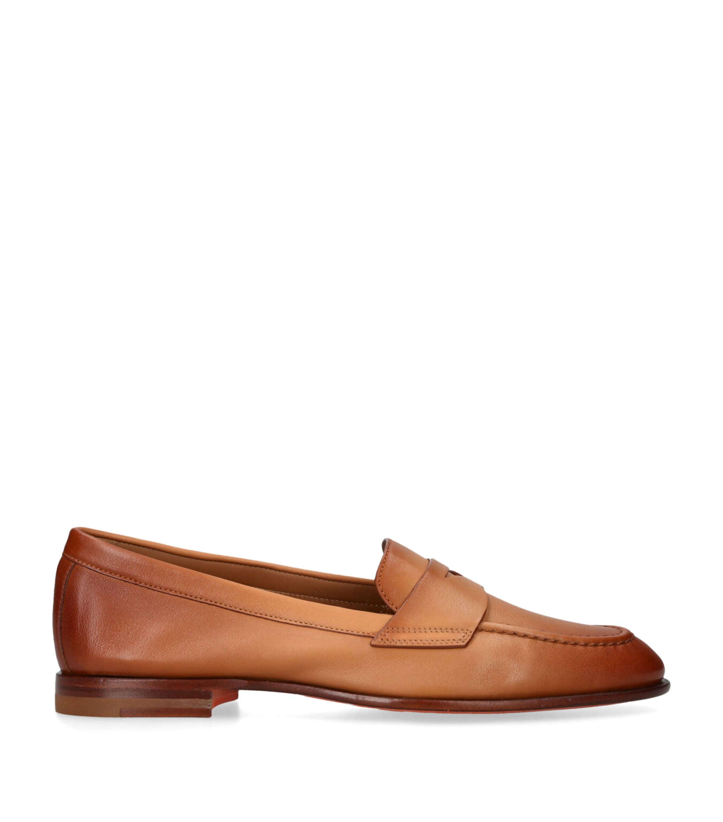 Santoni Womens Leather Famed Loafers Mid Brown Image 1