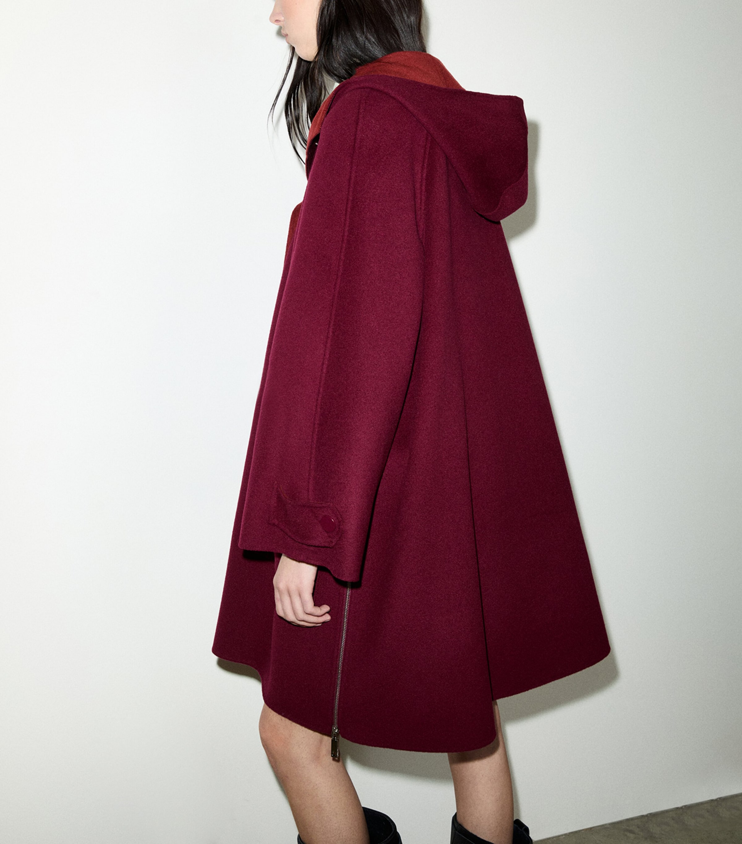 MAX&Co. Womens Wool Hooded Coat Bordeaux Image 3
