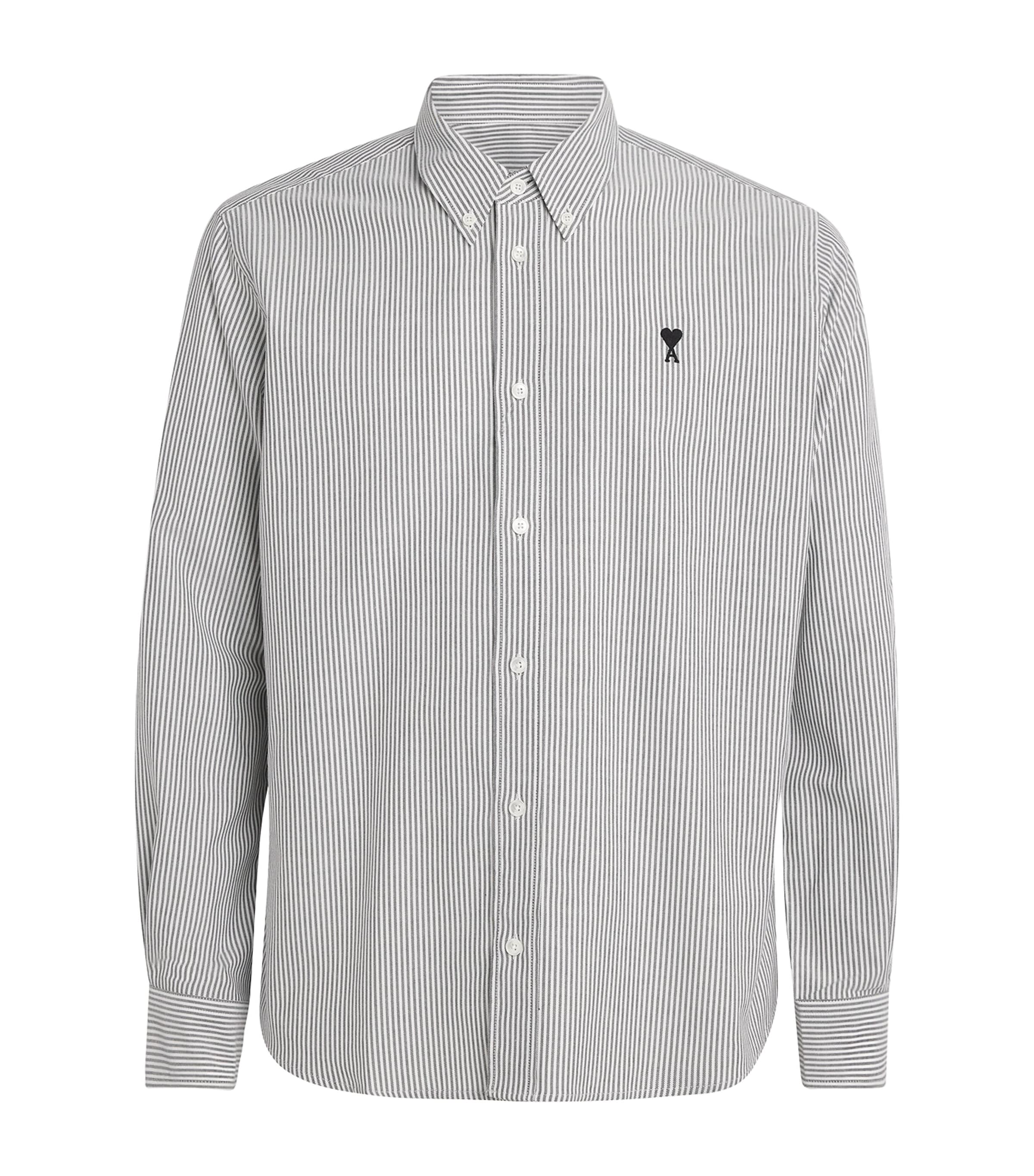 AMI Paris Mens Cotton Logo Button-Down Shirt Noir/blnc Nturel Image 1