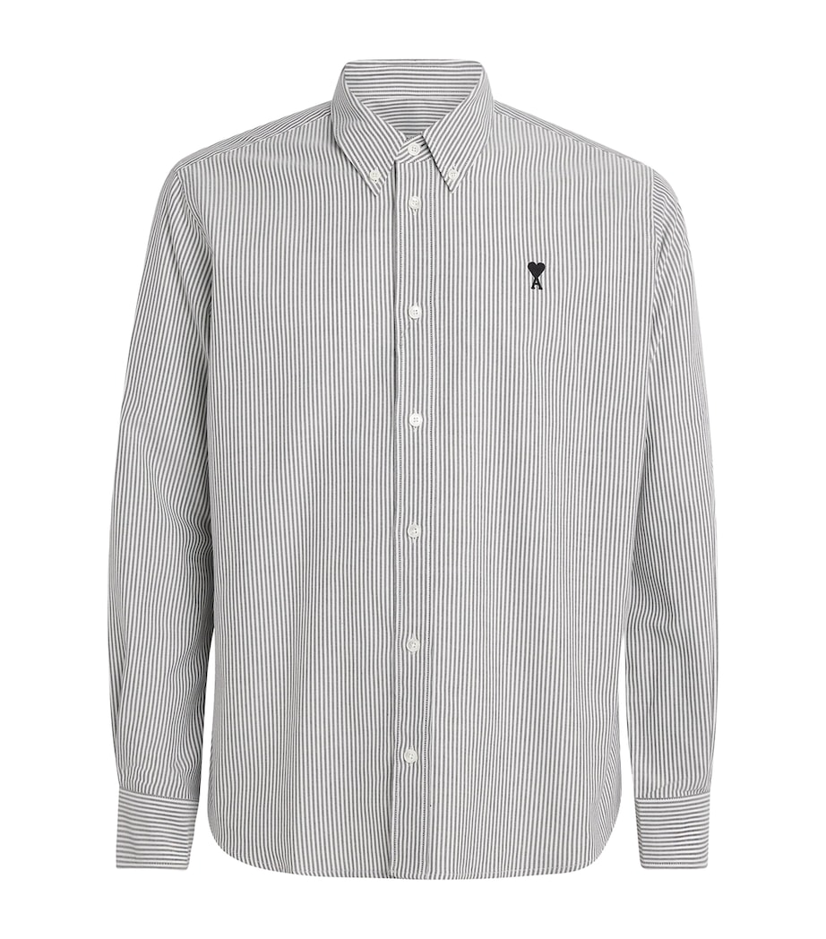 AMI Paris Mens Cotton Logo Button-Down Shirt Noir/blnc Nturel Image 1
