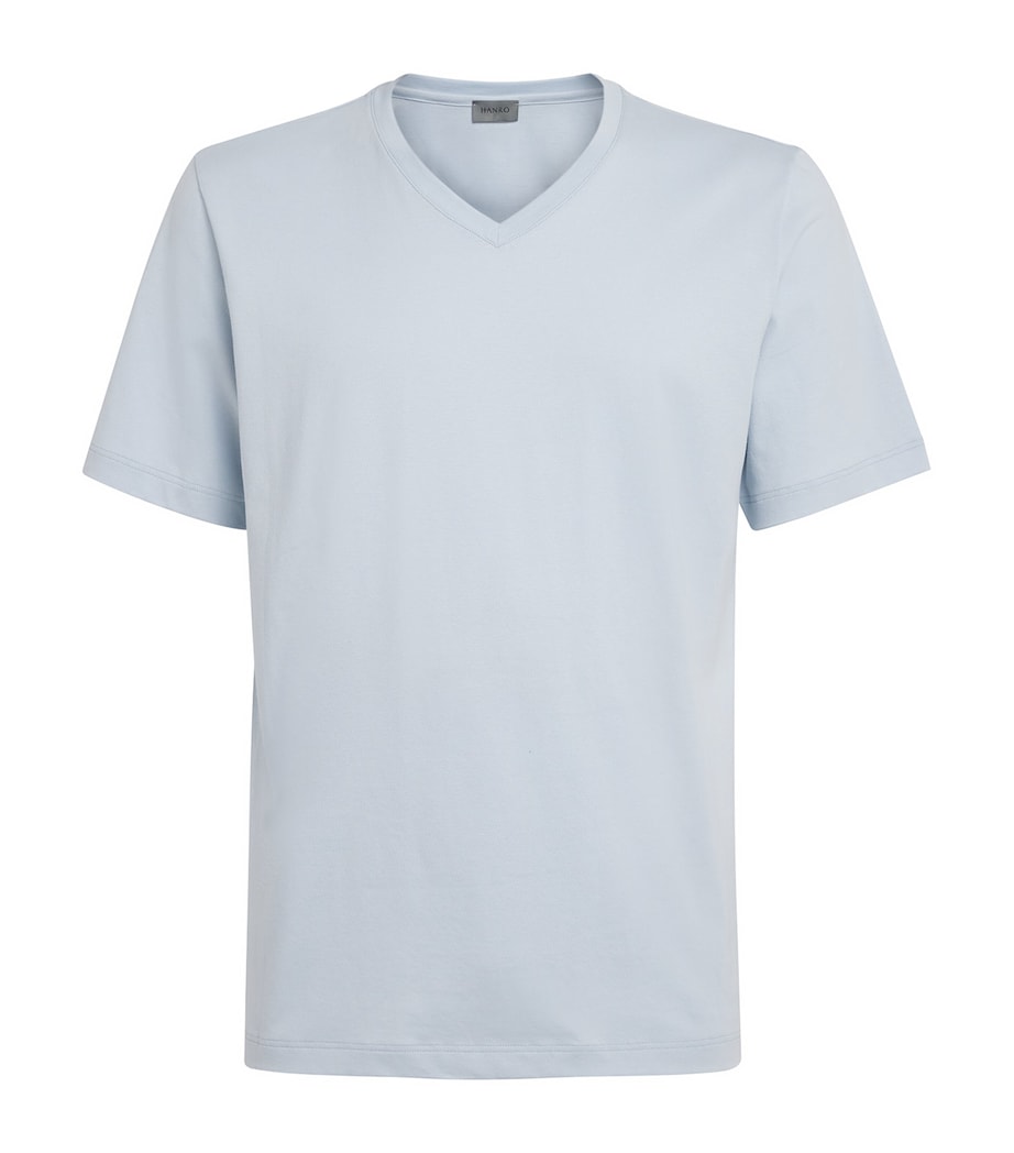 Hanro Mens Cotton Living V-Neck T-Shirt Blue Lagoon Image 1