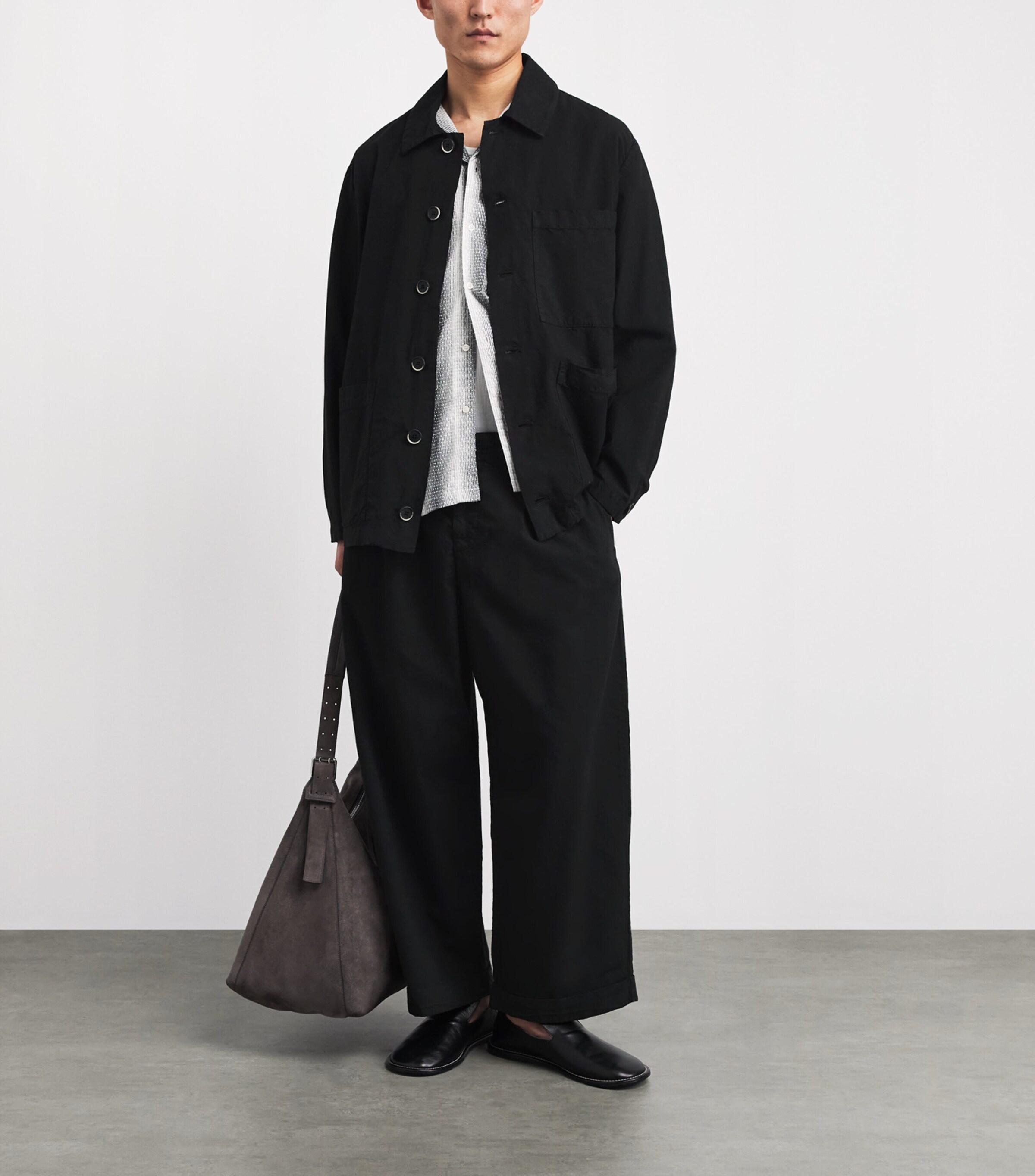 Barena Mens Cotton Crinkle Overshirt Nero Image 2