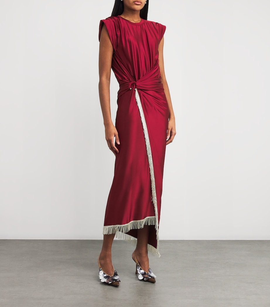 Tasselled Ring-Gathered Midi Dress P613 RUBY RED Image 2