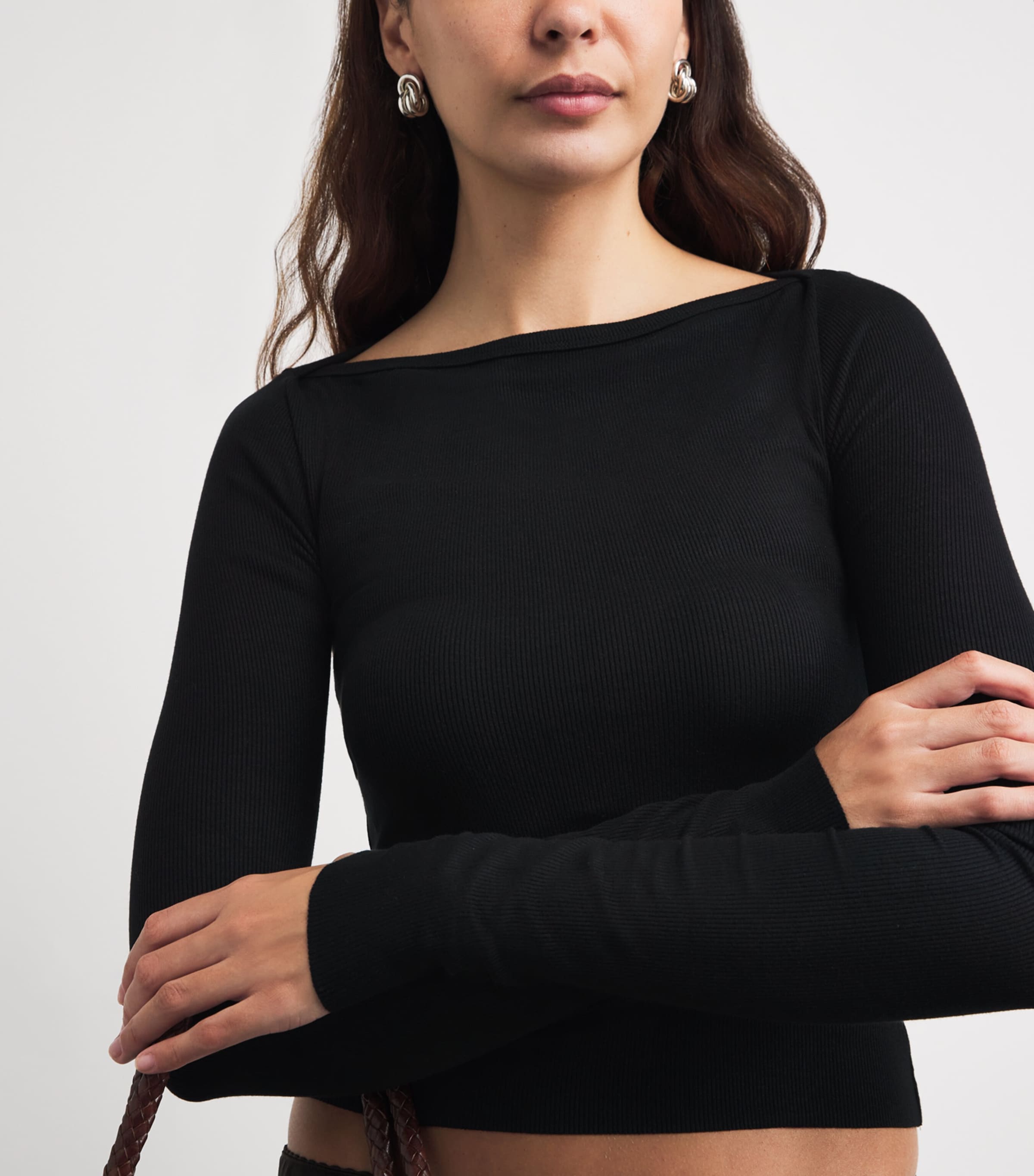 ÉTERNE Womens Boat-Neck Long-Sleeve T-Shirt Black Image 3