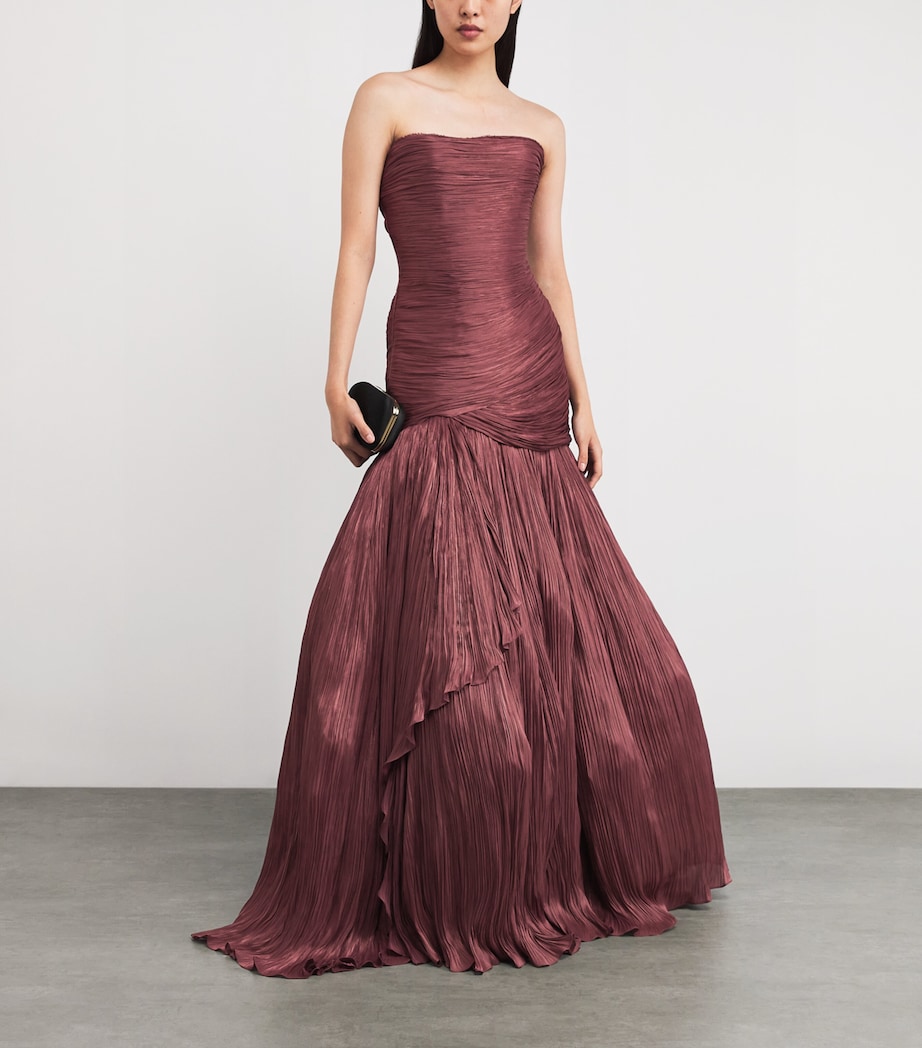 Marmar Halim Womens Pleated Claudia Fish-Cut Gown Burgundy Image 2