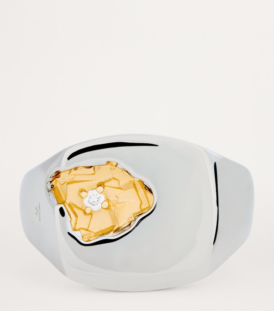 Large Sterling Silver, Gold and Diamond Mined Ring S925 / 18K GOLD P Image 4