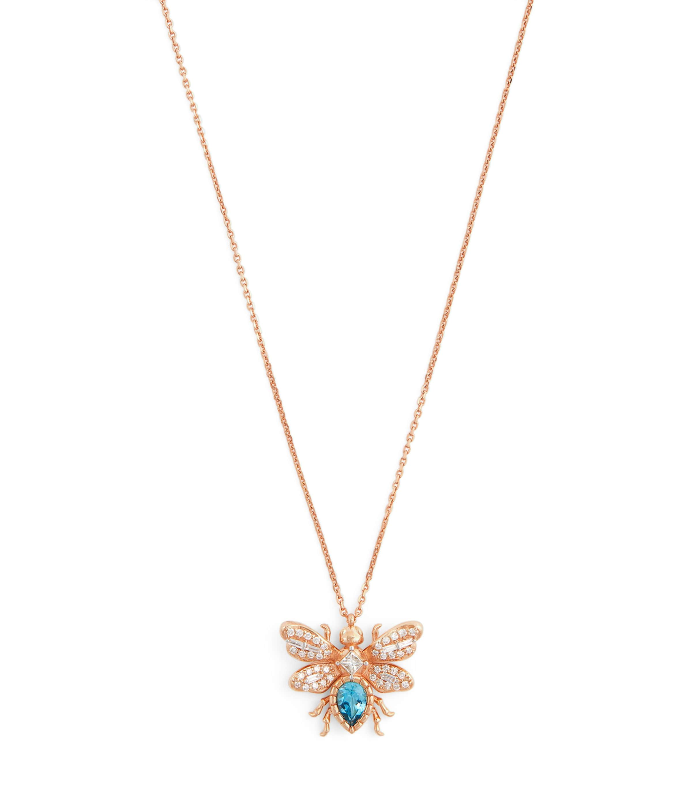 Bee Goddess Rose Gold, Diamond And Topaz Honey Bee Necklace