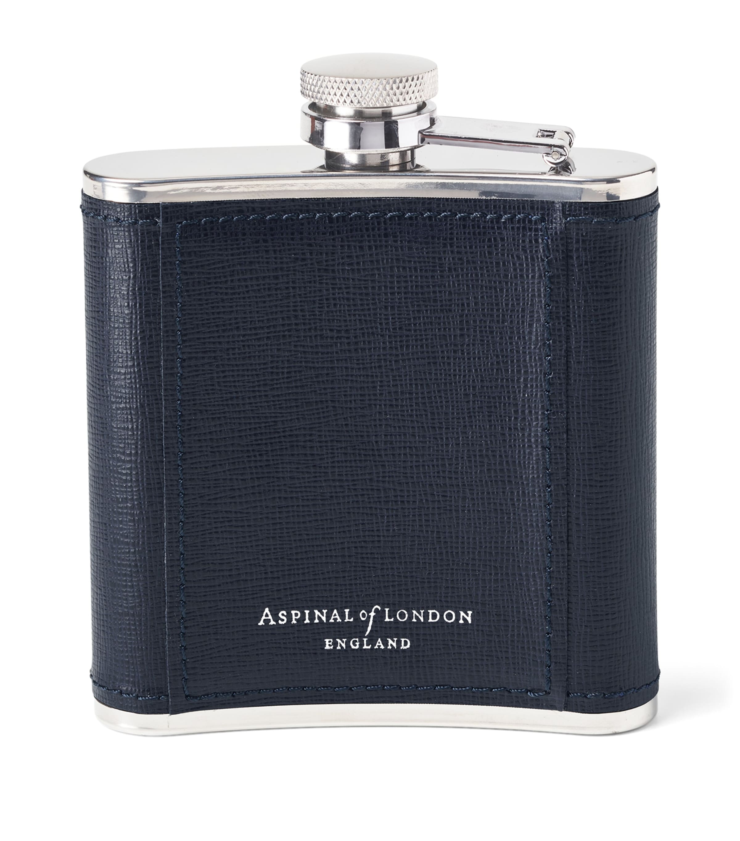 Aspinal Of London Leather Classic Hip Flask Navy Image 2