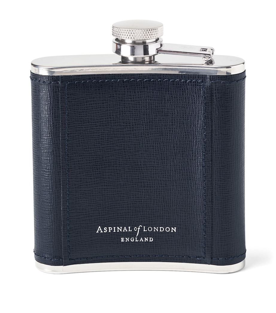Aspinal Of London Leather Classic Hip Flask Navy Image 2