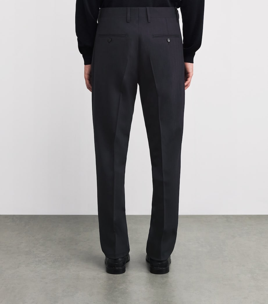 Wool-Blend Pleated Straight Trousers 850-NAVY Image 4
