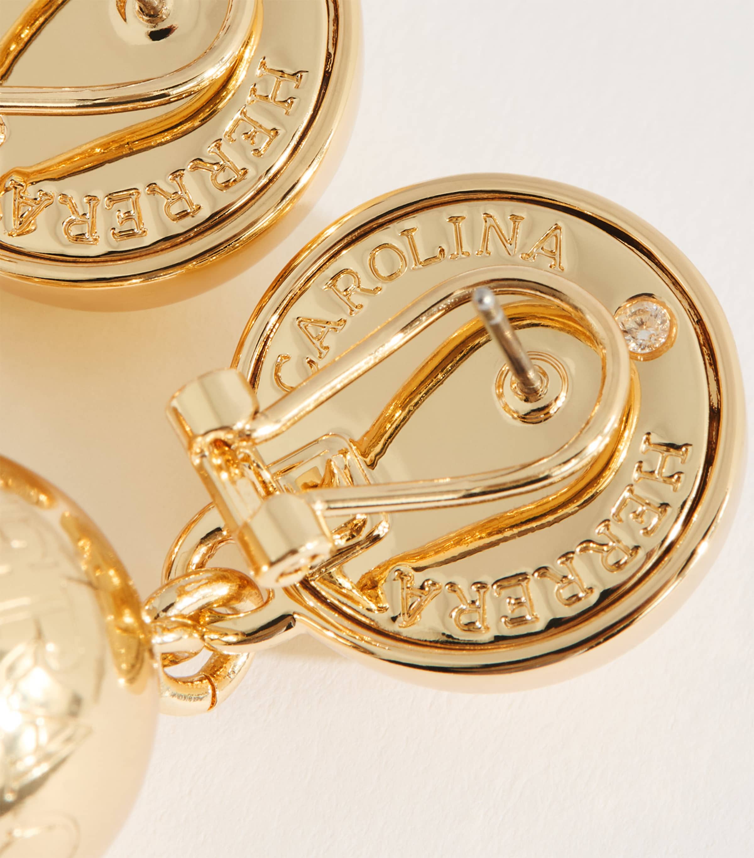Carolina Herrera Logo Sphere Drop Earrings Gold Image 4