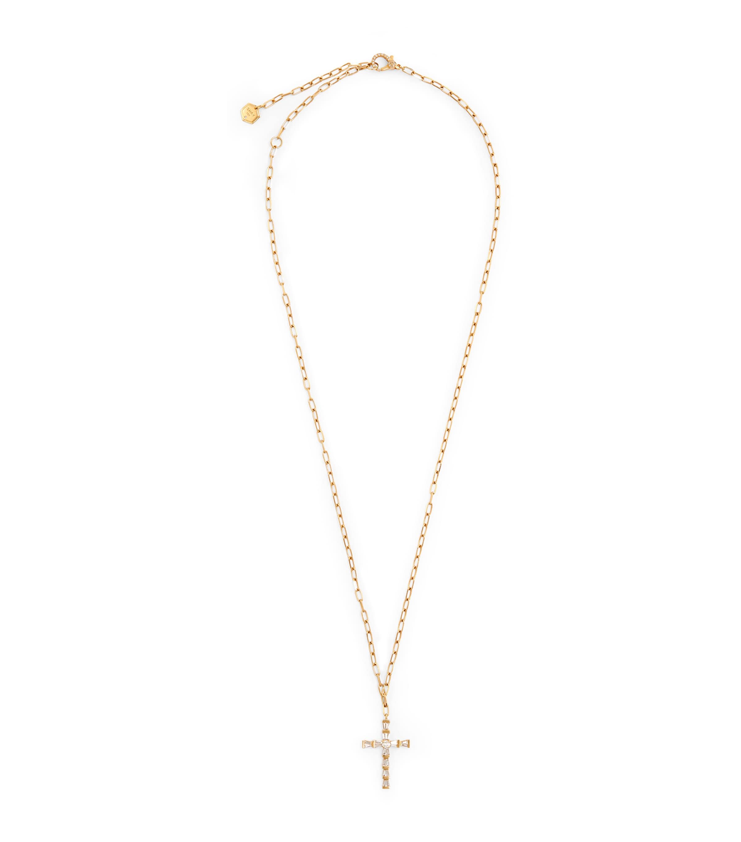 Shay Yellow Gold And Diamond Mini Cross Necklace