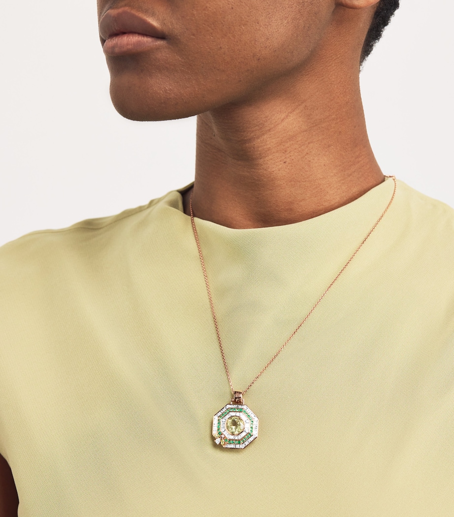 Yellow Gold, Diamond, Peridot and Emerald Honey Queen Bee Pendant ROSE GOLD Image 2