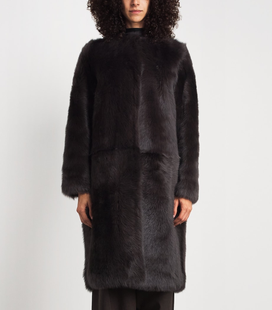 Almada Label Womens Shearling Gemma Coat Chocolate Image 4