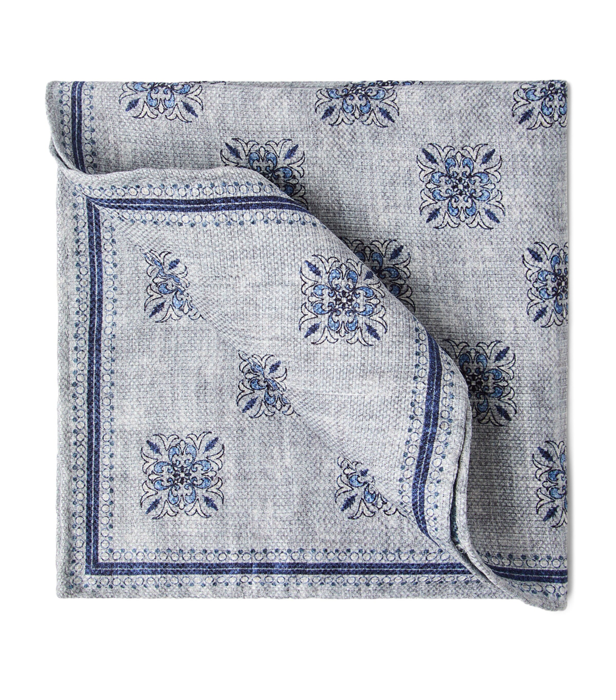 Brunello Cucinelli Double-faced Linen-silk Floral Pocket Square In Grey