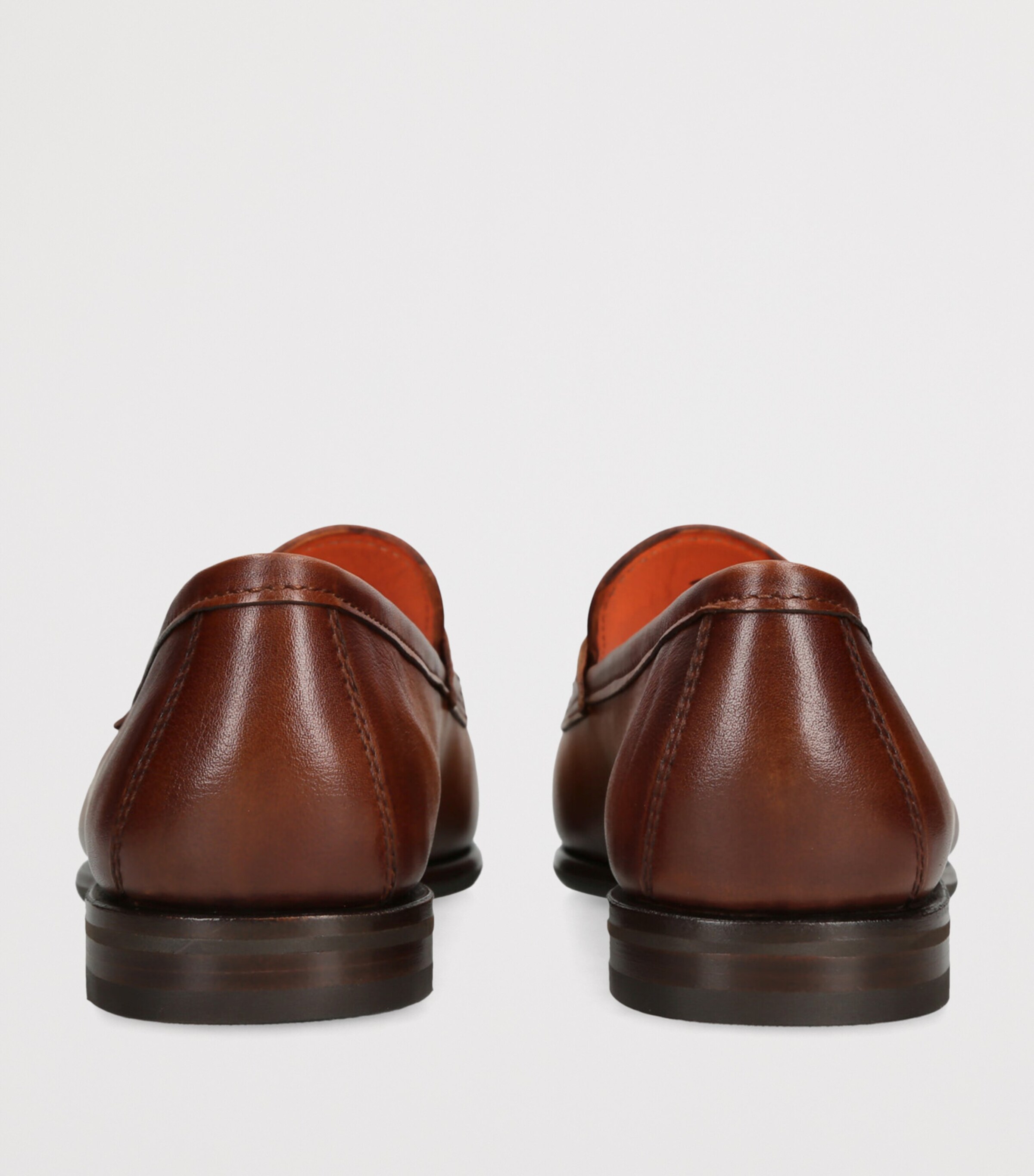 Santoni Mens Leather Carlos Penny Loafers Mid Brown Image 2