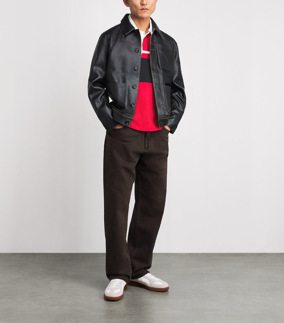 Rag & Bone Mens Cotton Stripe Polo Rugby Shirt Redmt Image 2