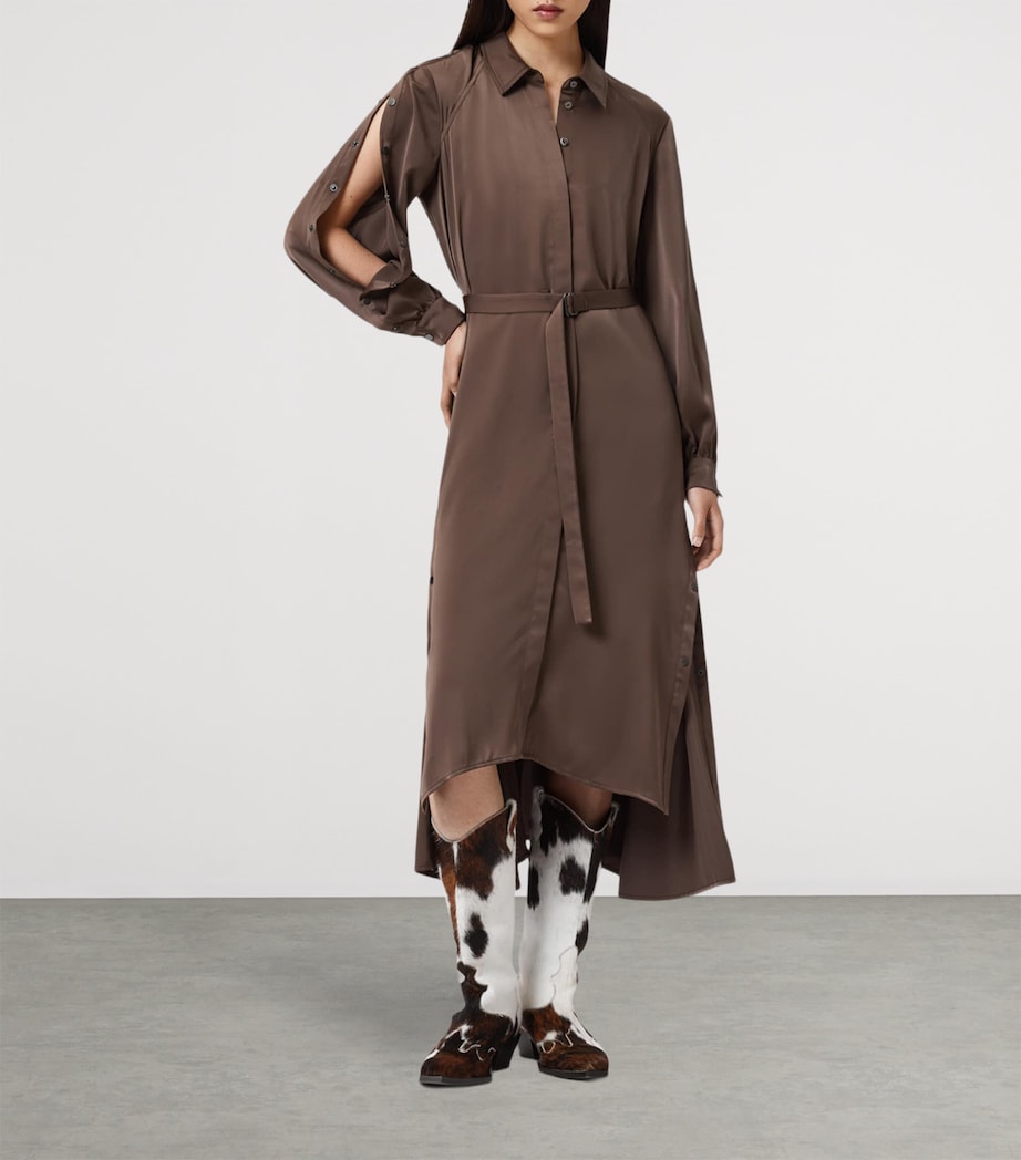 Satin Lexi Midi Shirt Dress POT BROWN Image 2