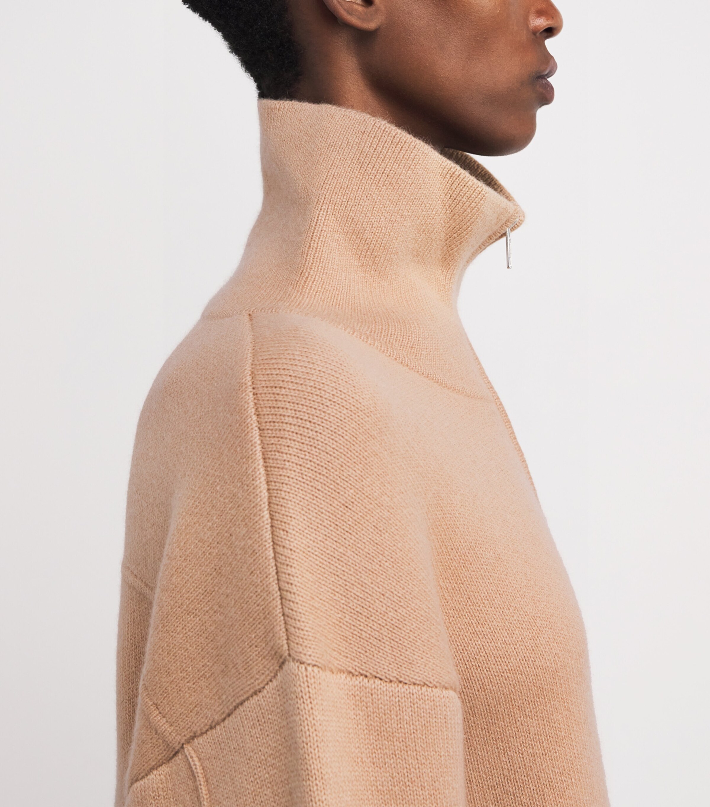 Soft Goat Womens Wool-Cashmere Zipped Cardigan Camel Image 7
