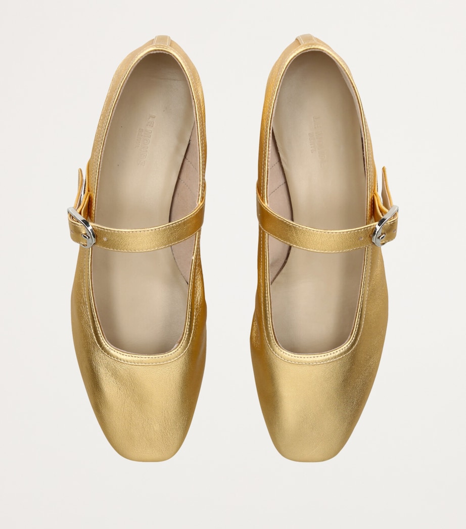 Leather Metallic Mary Jane Ballet Flats GOLD Image 4