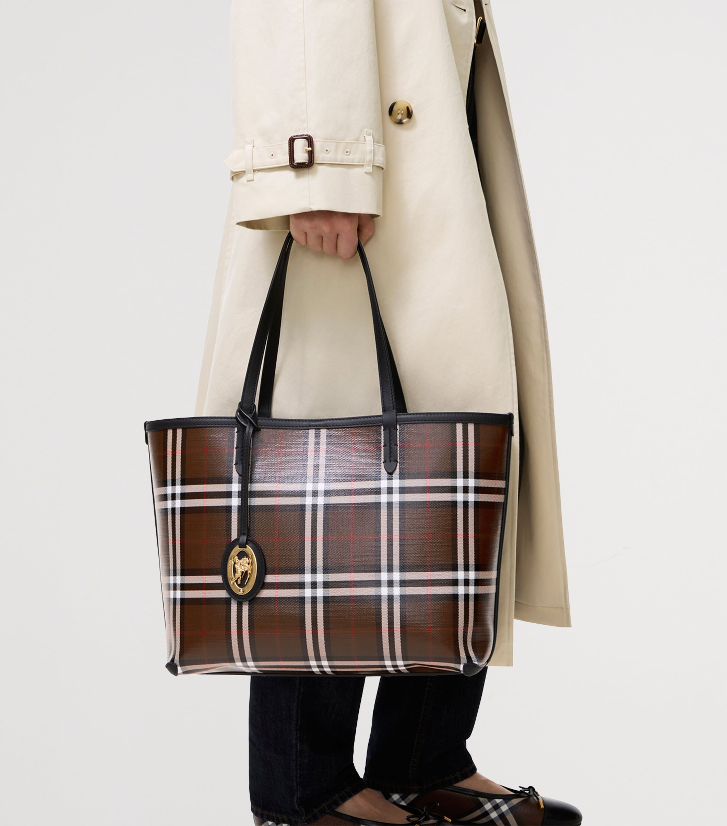 Burberry Small Check Tote Bag Chocolate Brown Image 2