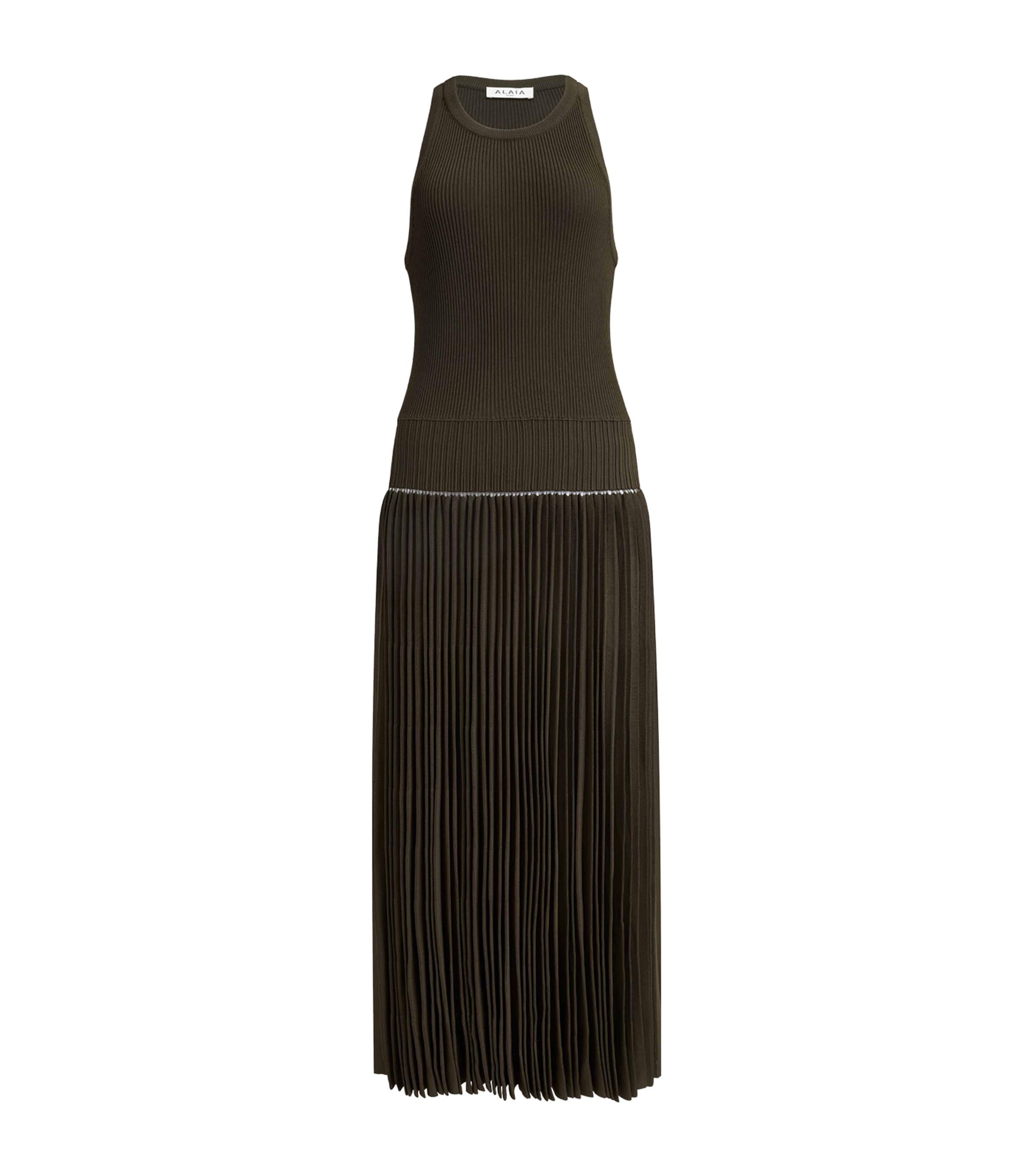 Alaïa Knitted Maxi Dress In Green