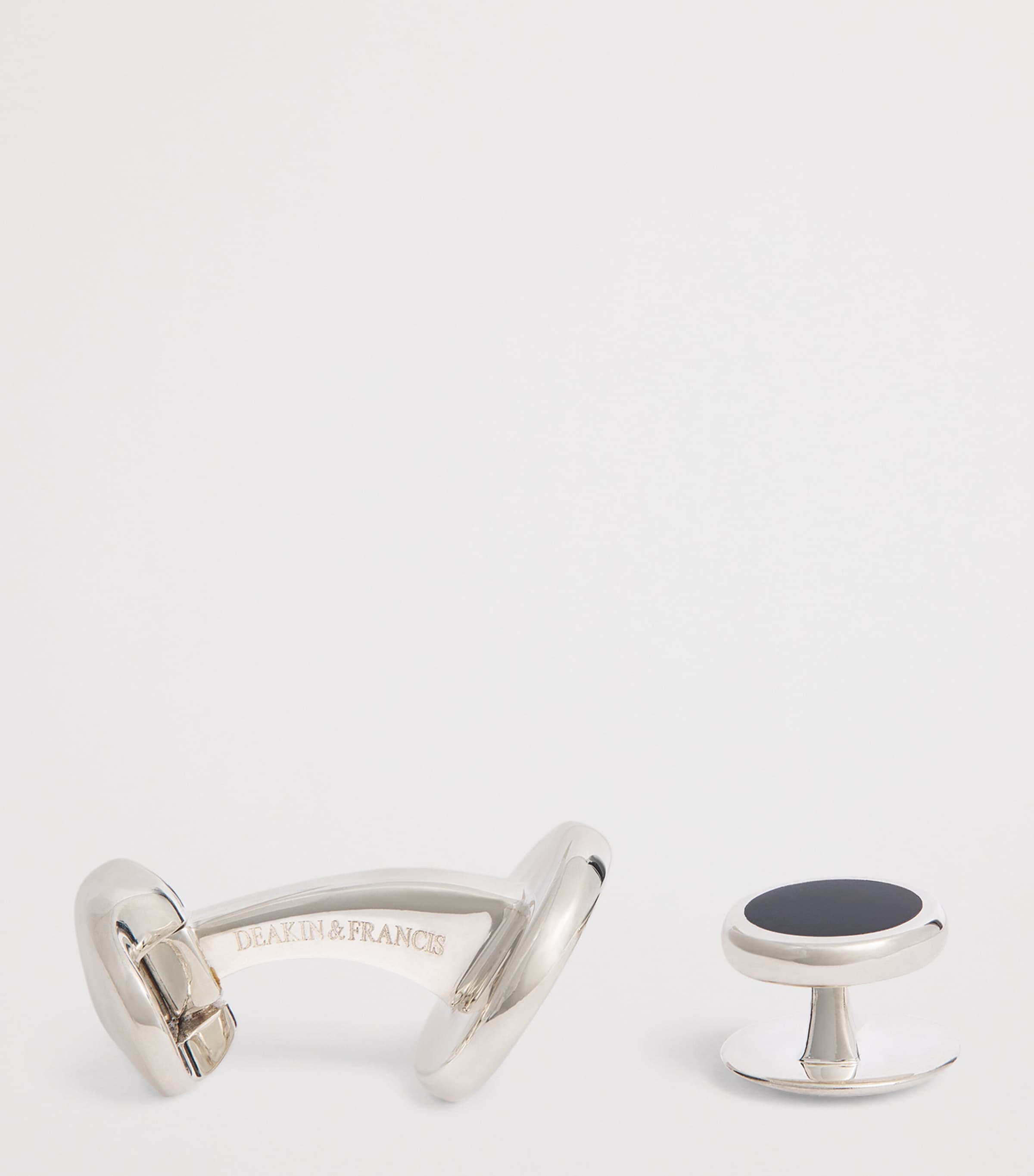 Deakin & Francis Sterling Silver and Onyx Round Cufflinks Silver Image 4