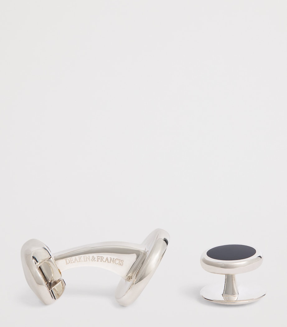 Sterling Silver and Onyx Round Cufflinks SILVER Image 4