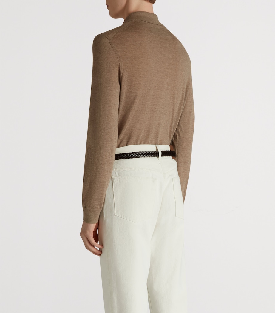 Superfine Cashmere Long-Sleeve Polo Shirt 254MID NATURAL Image 4