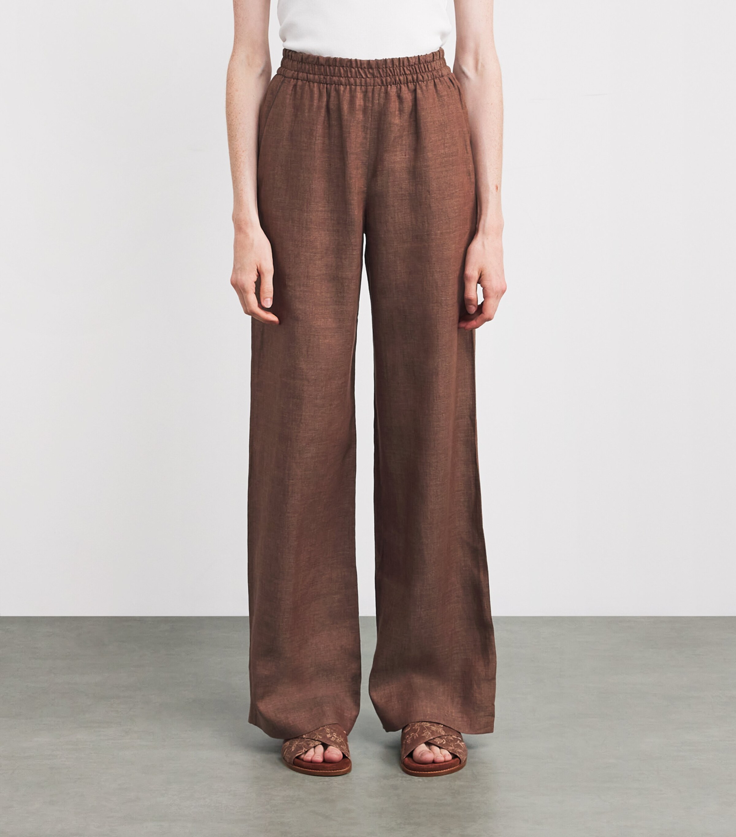 Eleventy Womens x Harrods Linen Elasticated Palazzo Trousers Vicuna Image 3