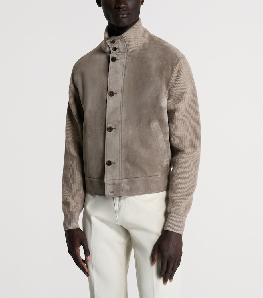 Dunhill Mens Cashmere-Leather Bomber Jacket Image 4