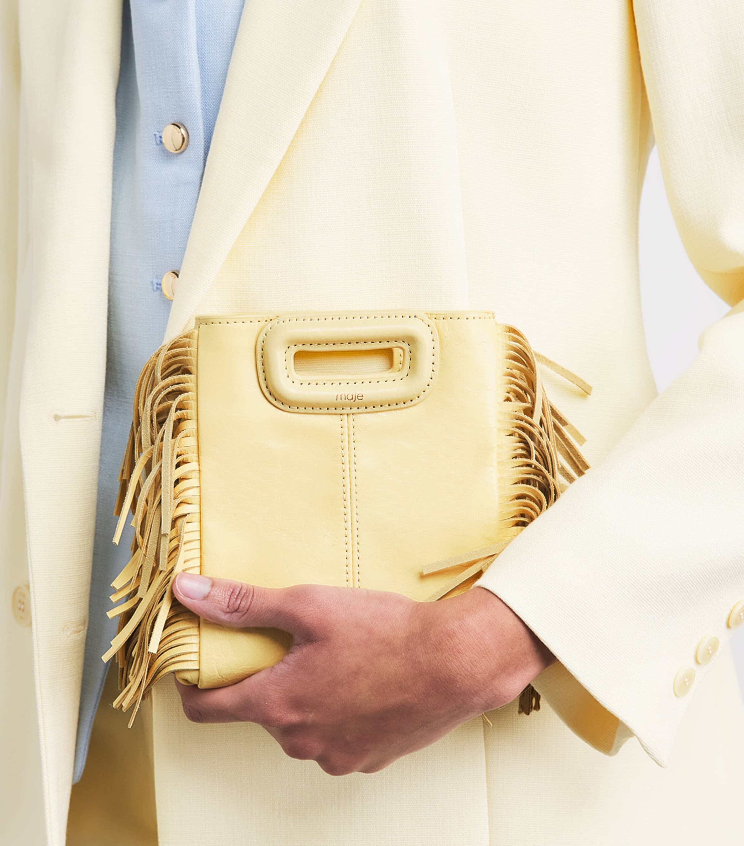 Maje Leather M Mini Top-Handle Bag Pale Yellow Image 4