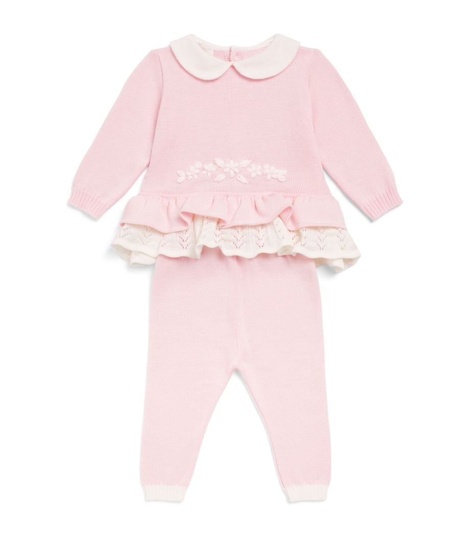 Bimbalo Wool Floral Top and Trousers Set (1-24 Months) Pink Image 1