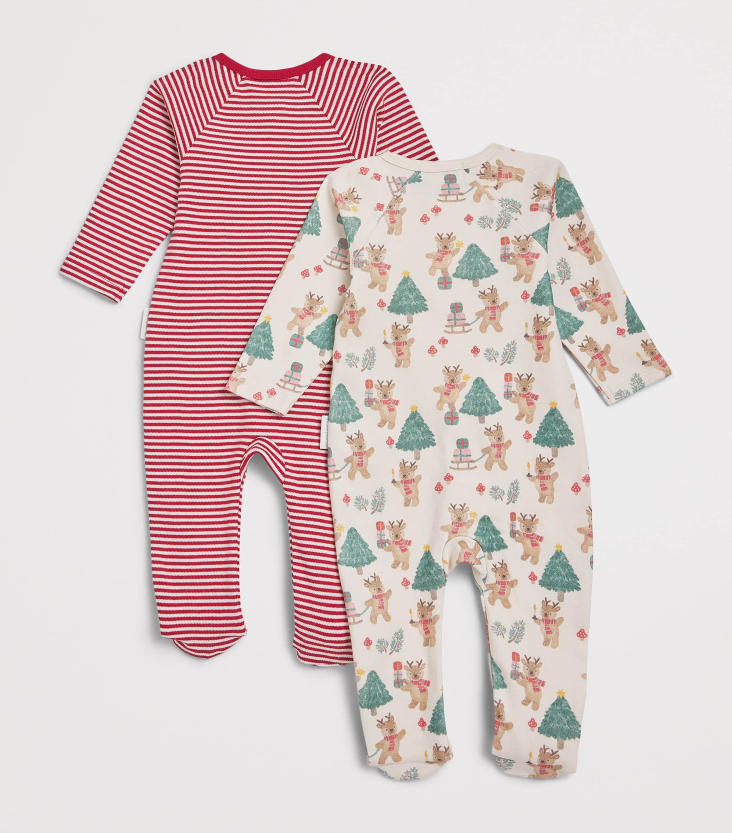 Purebaby Set of 2 Organic Cotton All-In-Ones (0-6 Months) Deer Christmas Print Image 2