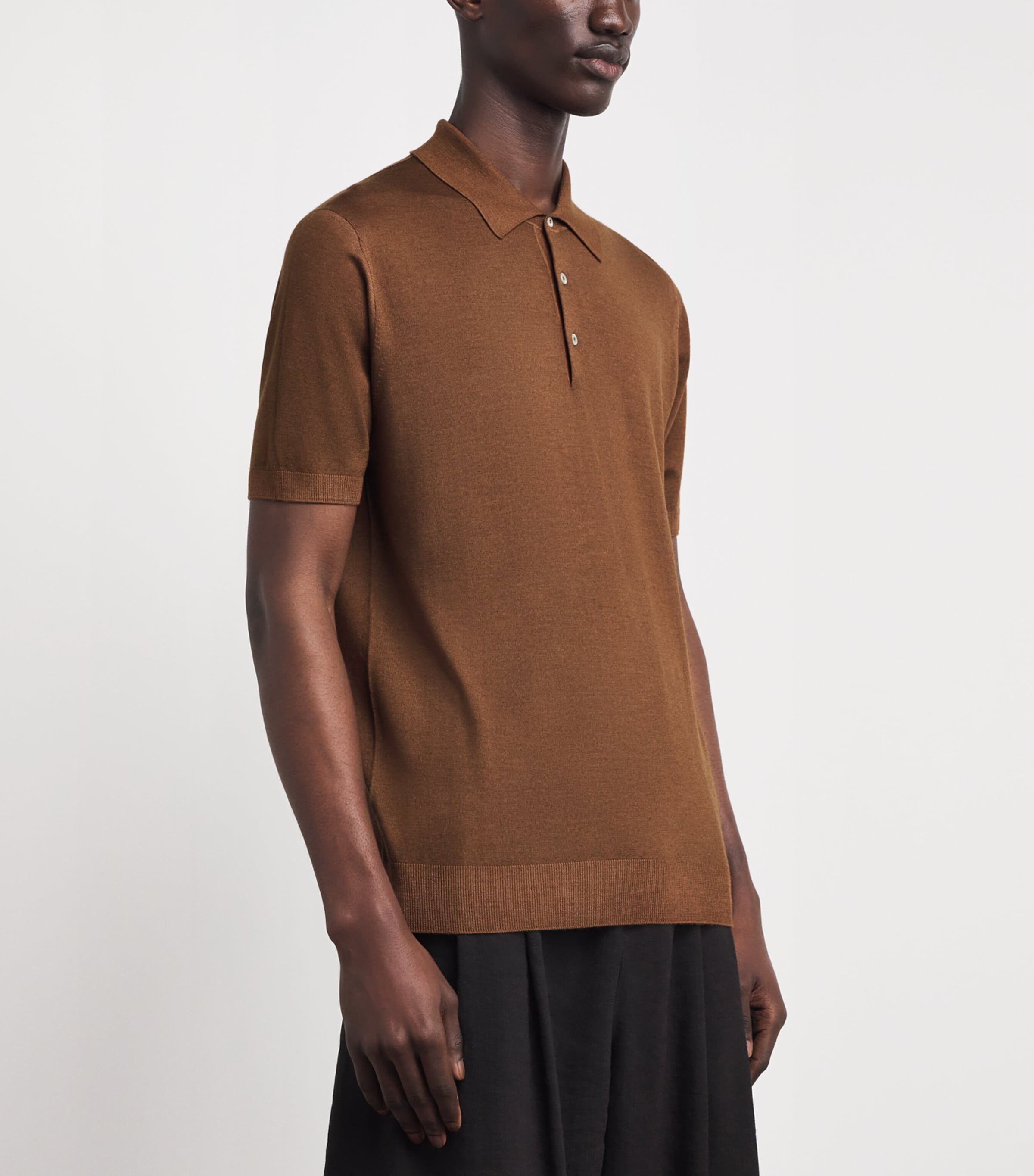 Corneliani Mens Cashmere-Silk Polo Shirt Burned Land Image 4