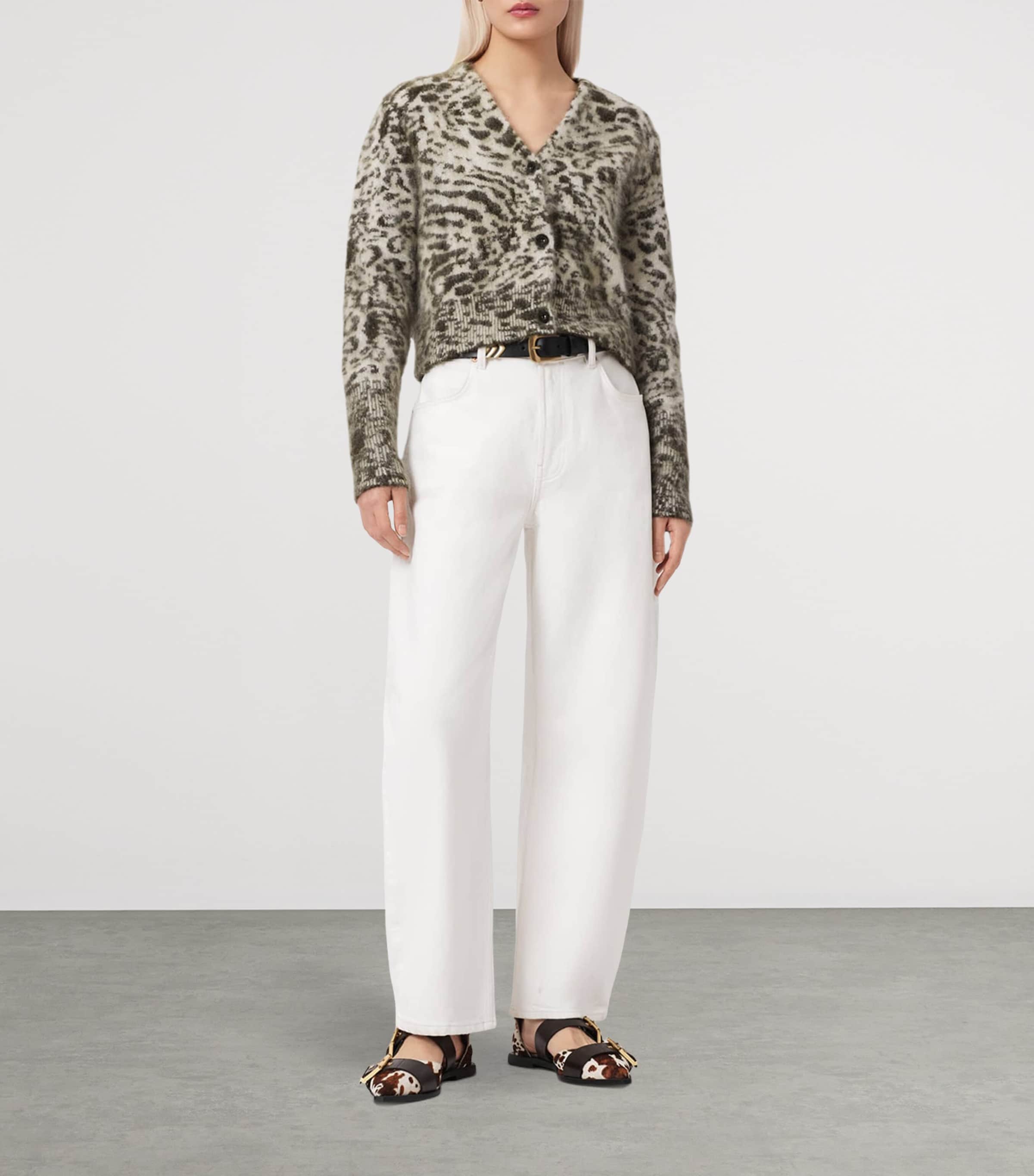 AllSaints Womens Leopard Print Amur Cardigan Chalk White/green Image 2